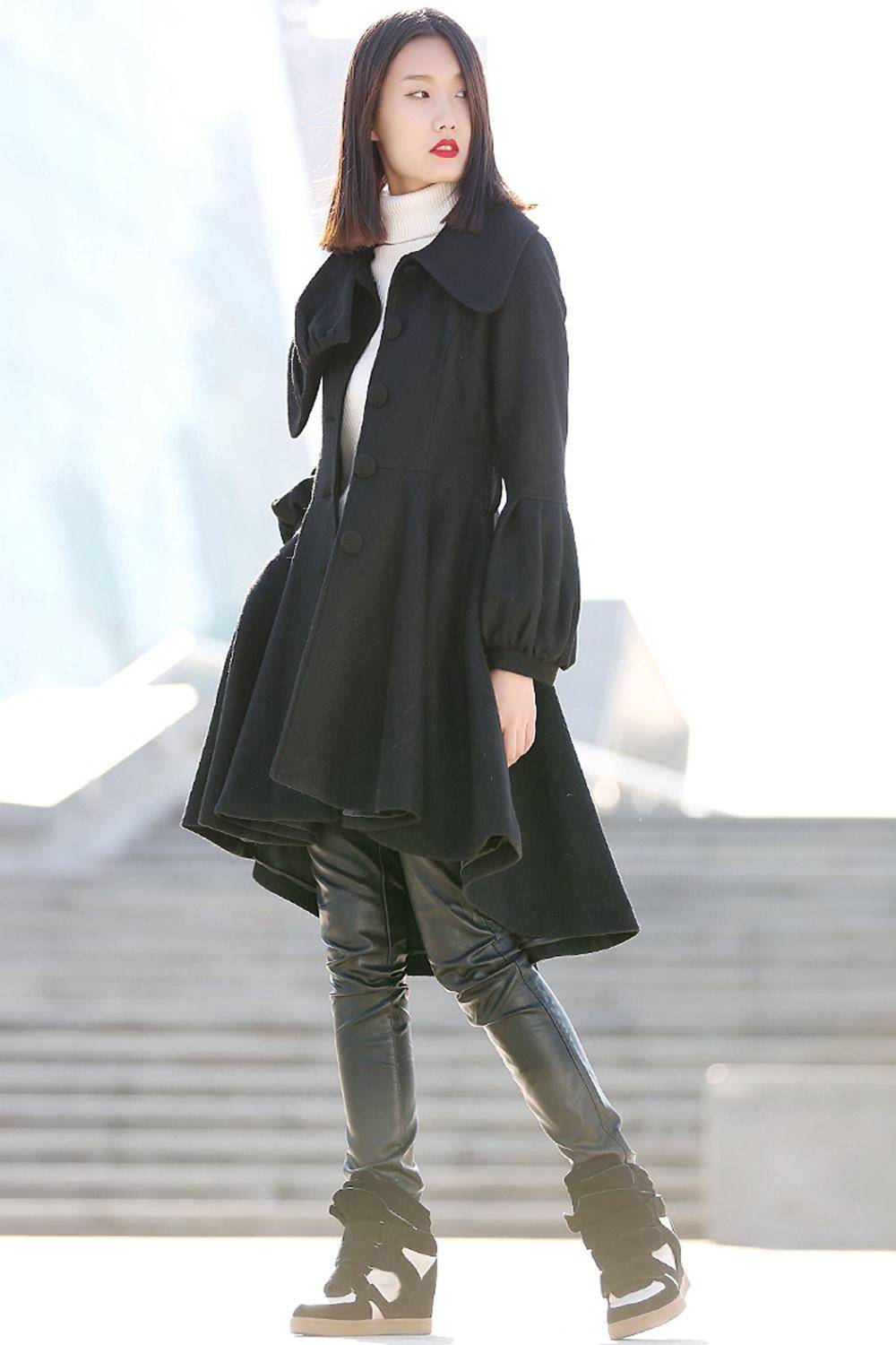 Black Winter Pea Coat Jacket C192