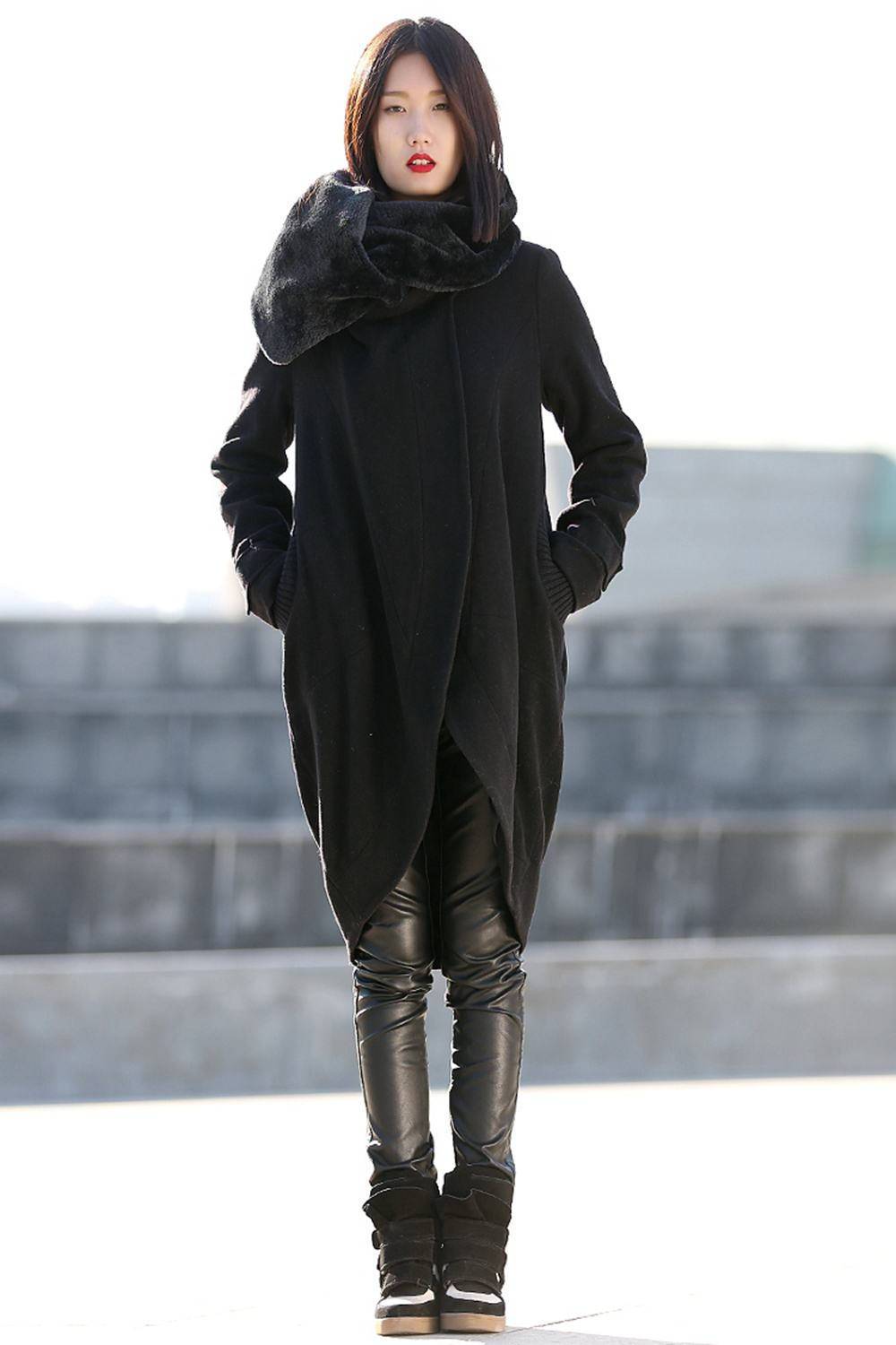 Coat, wool coat, black wool coat, winter coat, tulip shape coat, oversize coat, madi coat, womens coats, asymmetrical coat, jacket C197