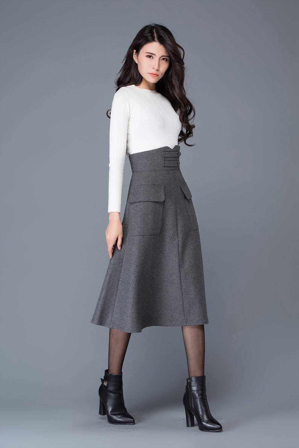 High wasit wool maxi skirt C1035