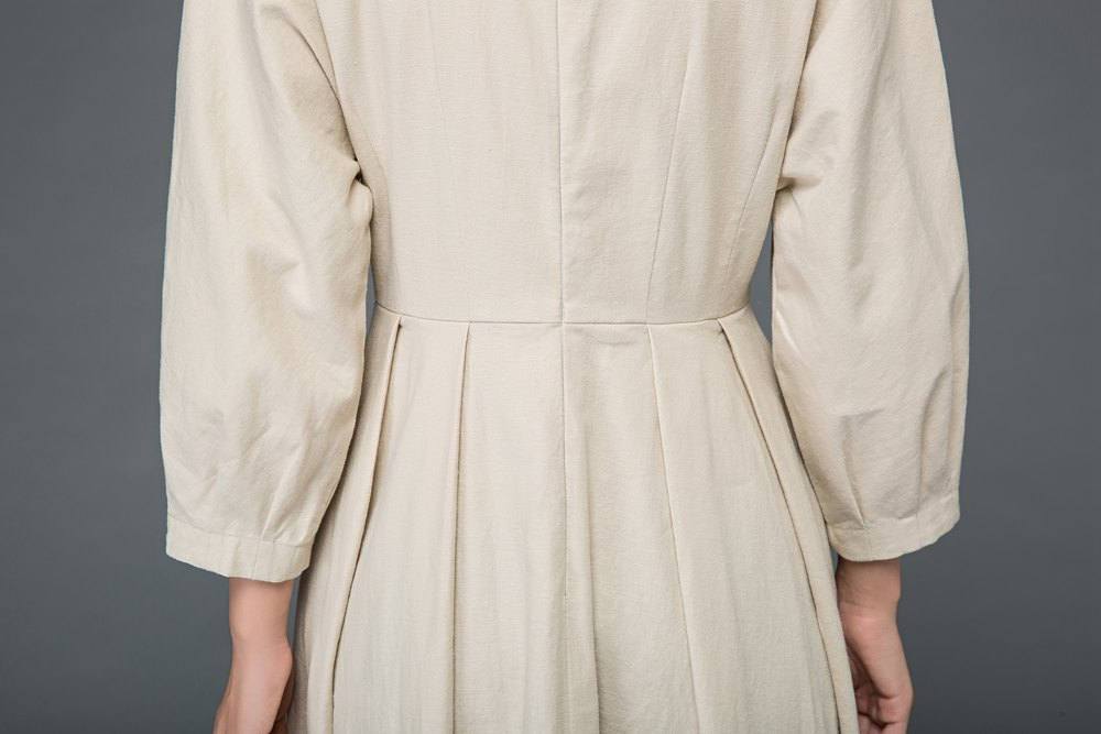 Beige linen dress, linen dress, women dress, Maxi dress, long linen dress, linen causal dress, pleated dress, plus size linen dress C1154