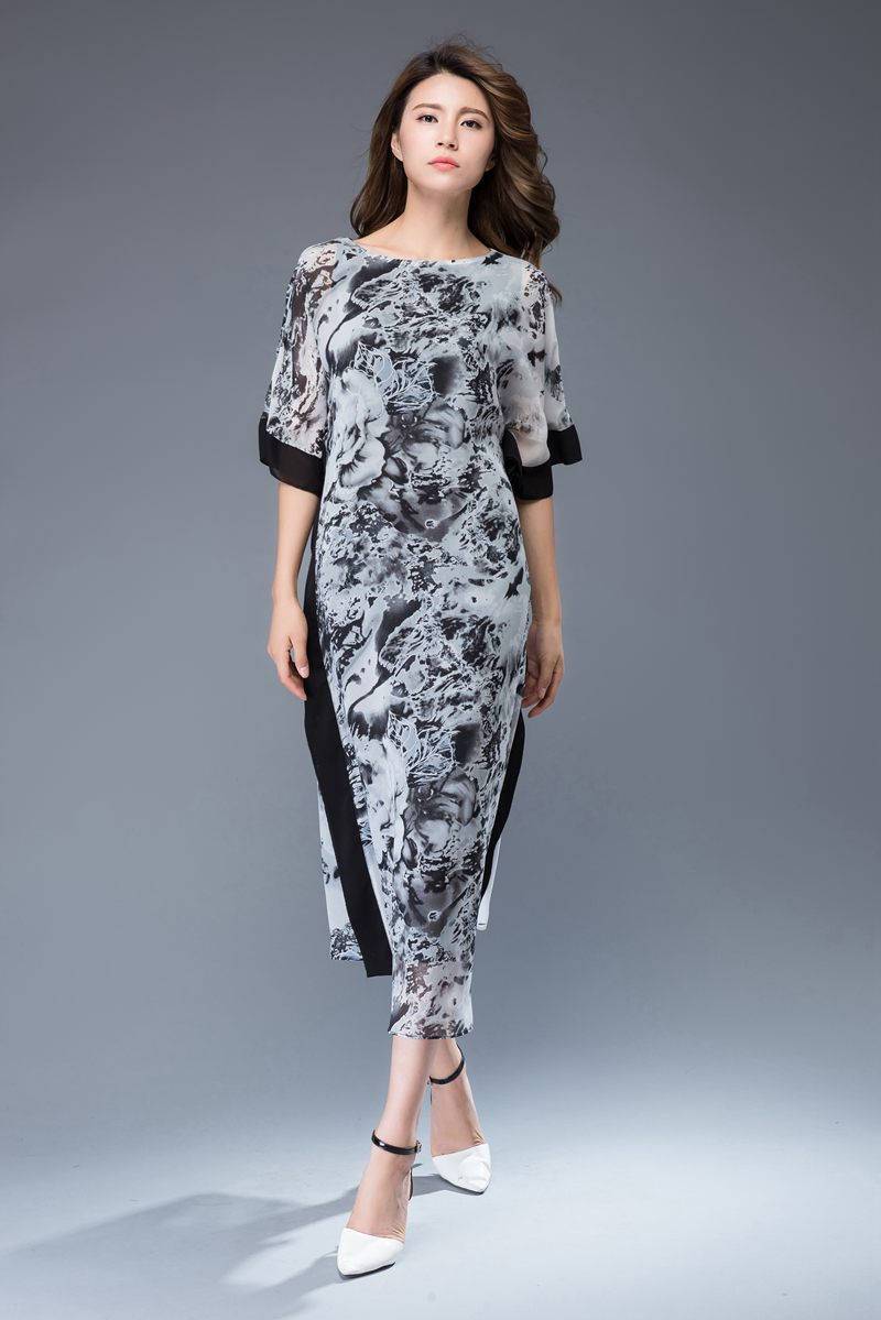 Casual print chiffon maxi dress C942