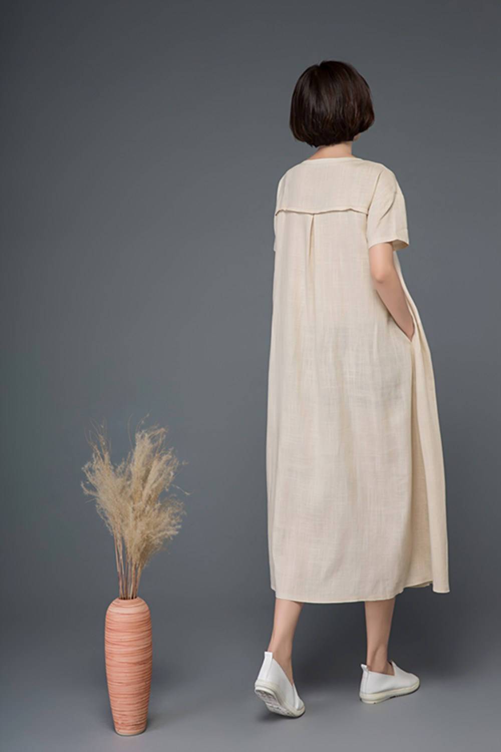 beige linen dress