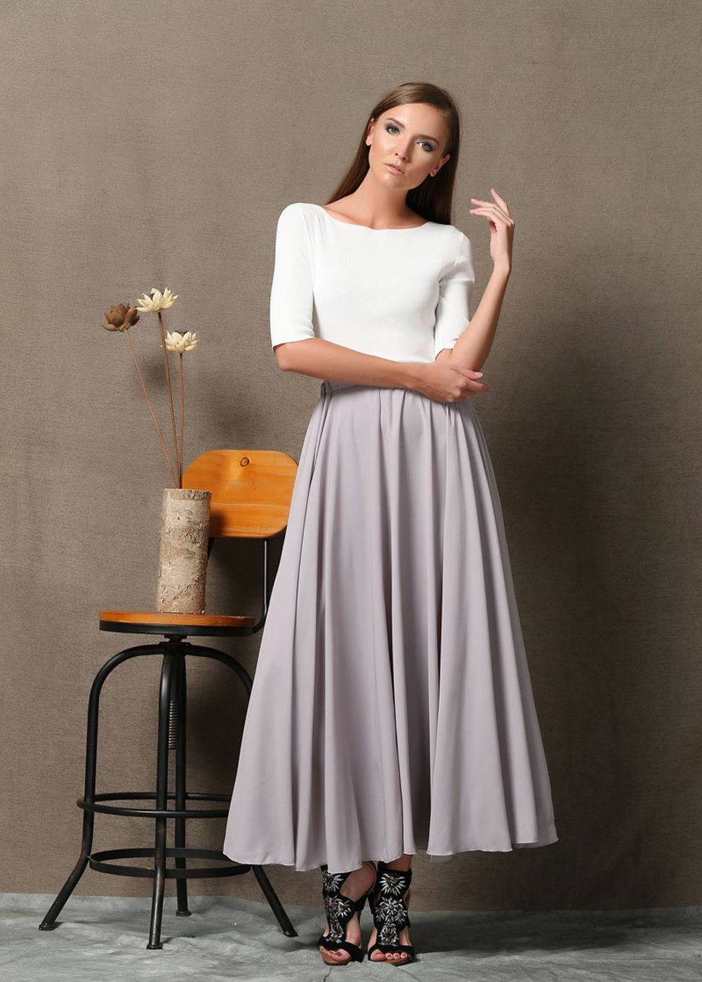 Chiffon skirt, gray chiffon maxi skirt, womens skirts, chiffon maxi skirt, long skirt, wedding skirt, gray chiffon skirt, summer skirt C572