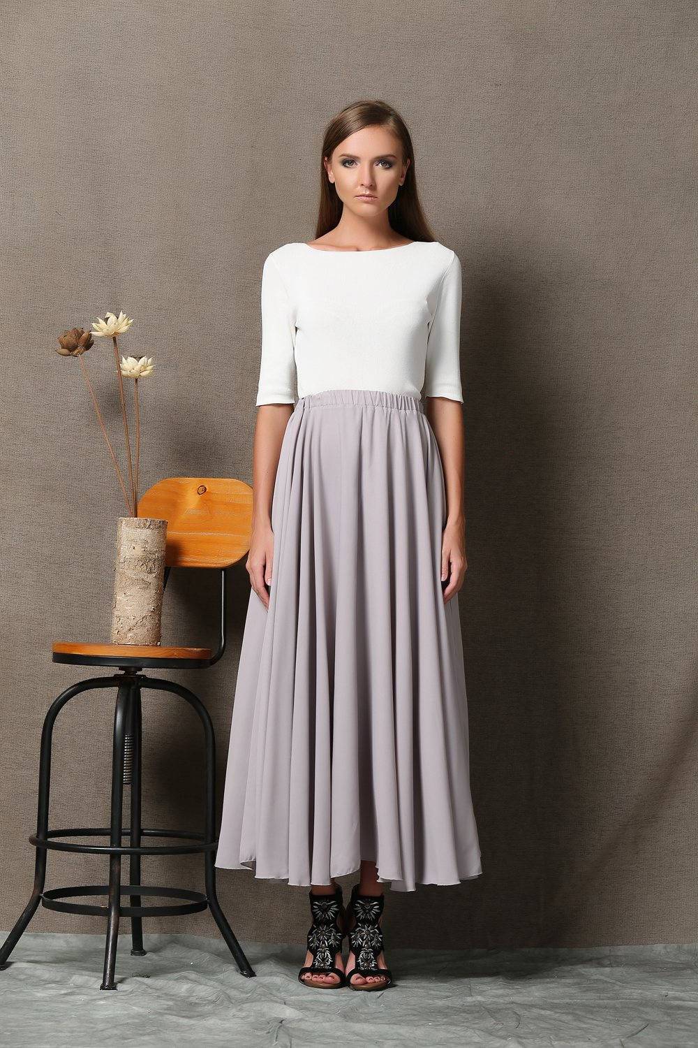 Chiffon skirt, gray chiffon maxi skirt, womens skirts, chiffon maxi skirt, long skirt, wedding skirt, gray chiffon skirt, summer skirt C572