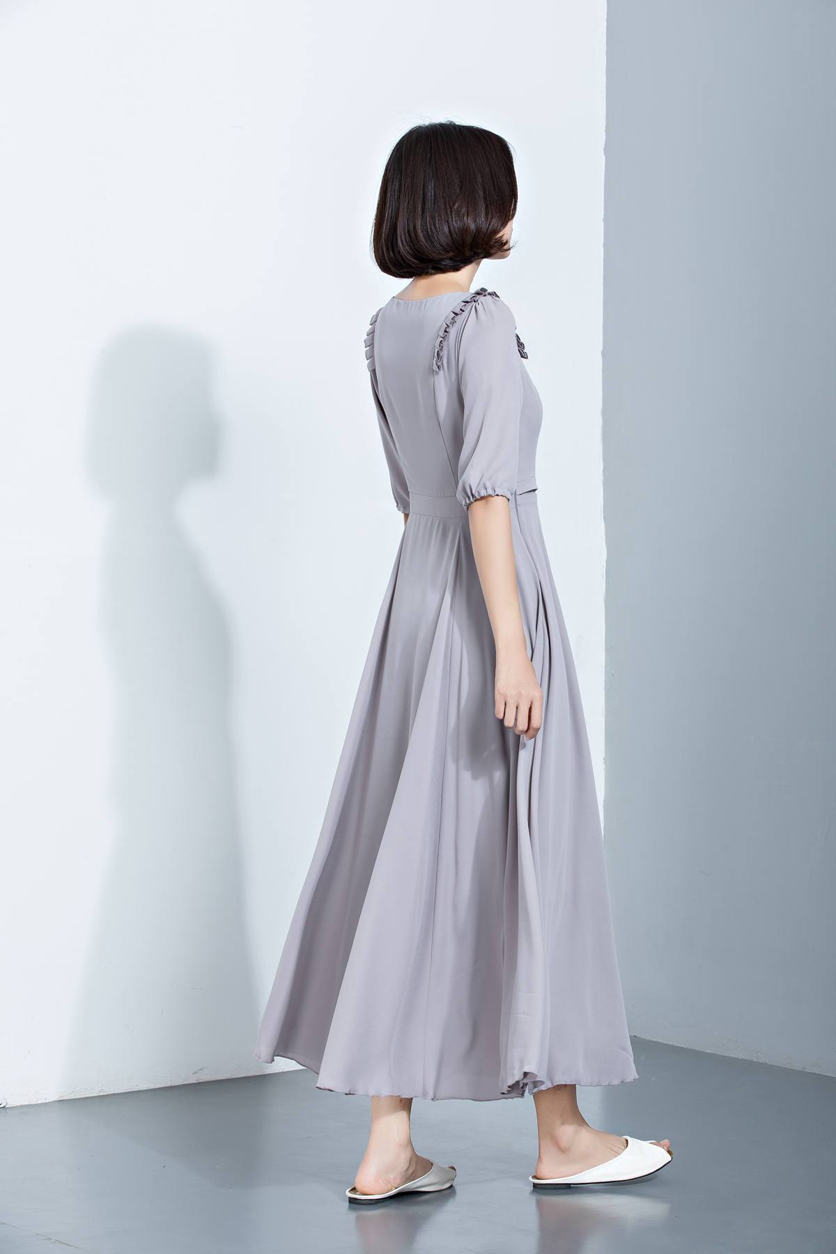 summer chiffon dress with mid sleeves and high waist C1137