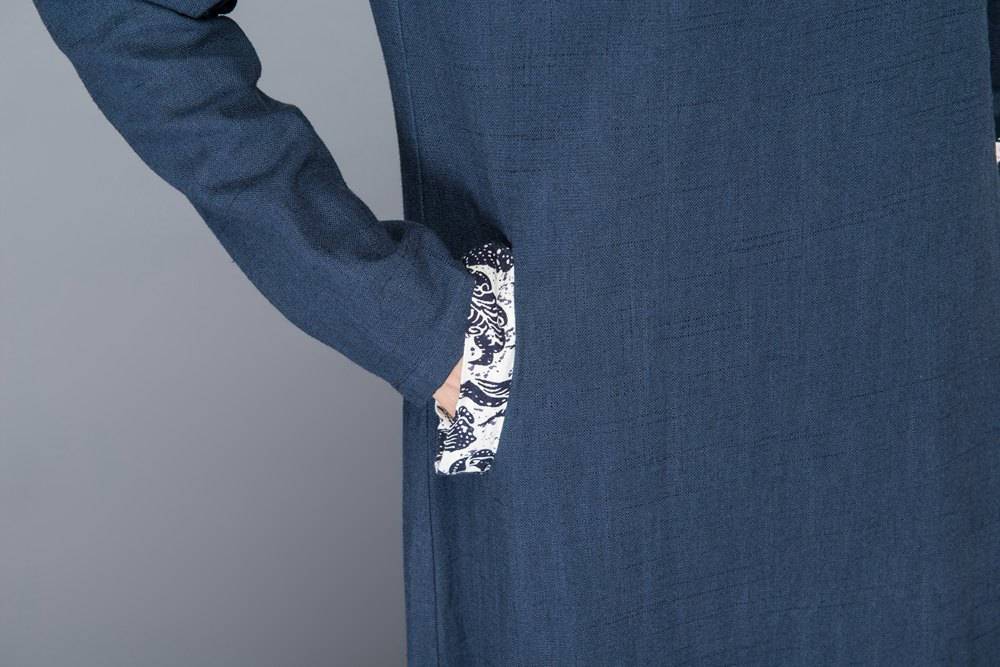 Blue Linen dress, maxi dress, linen dress, womens dresses, causal dress, hoody dress, long sleeved dress, maxi linen dress, long skirt C1011