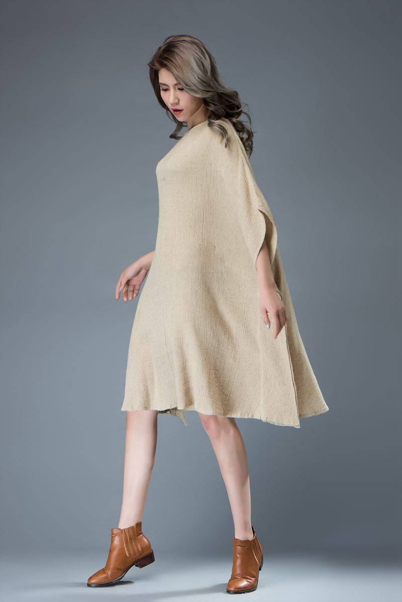 Linen tunic top, beige dress, beach cover up, batwing sleeves dress, knee length dress, maxi linen dress, plus size dress, loose dress C817