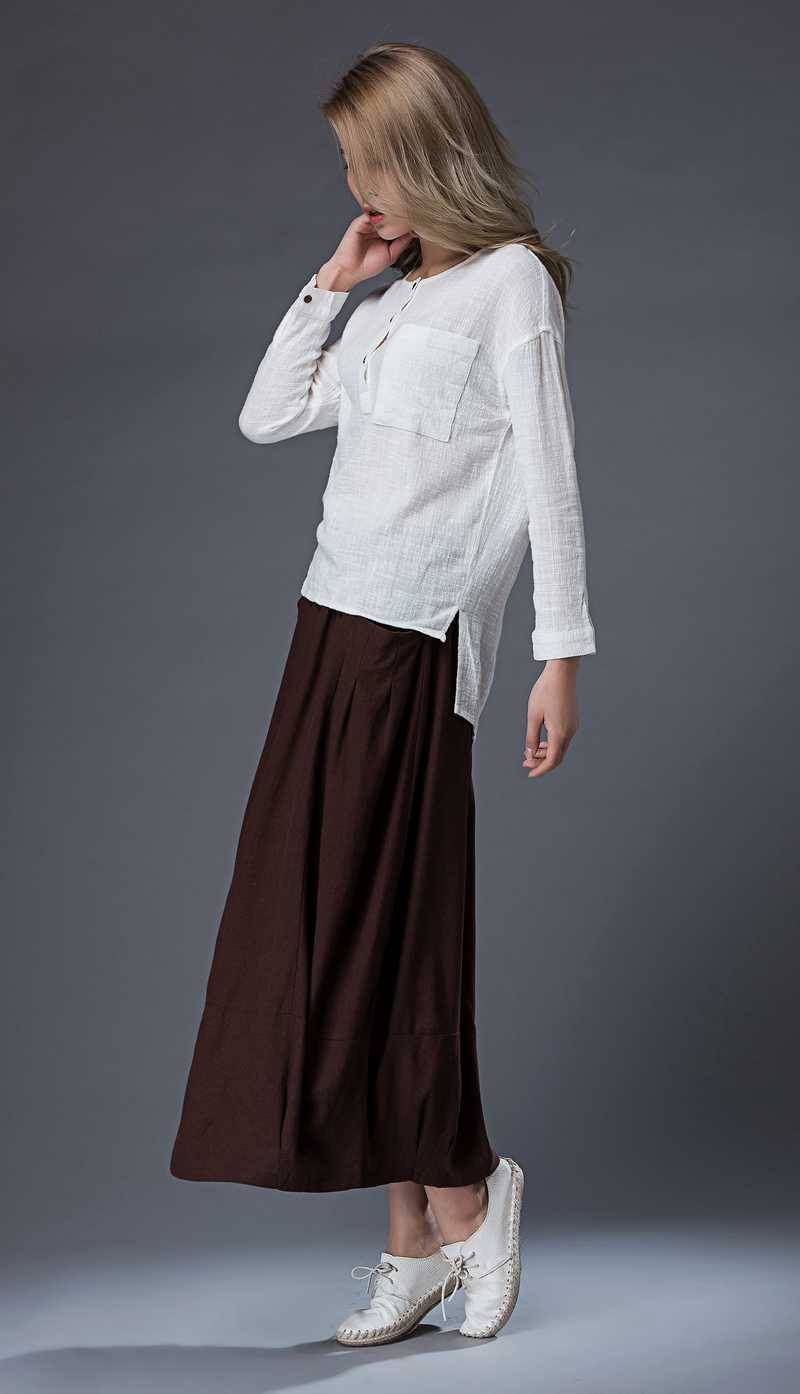 Linen crop top, linen top, white linen top, long sleeve top, white linen blouse, summer top, pocket top with long sleeves, loose top C859