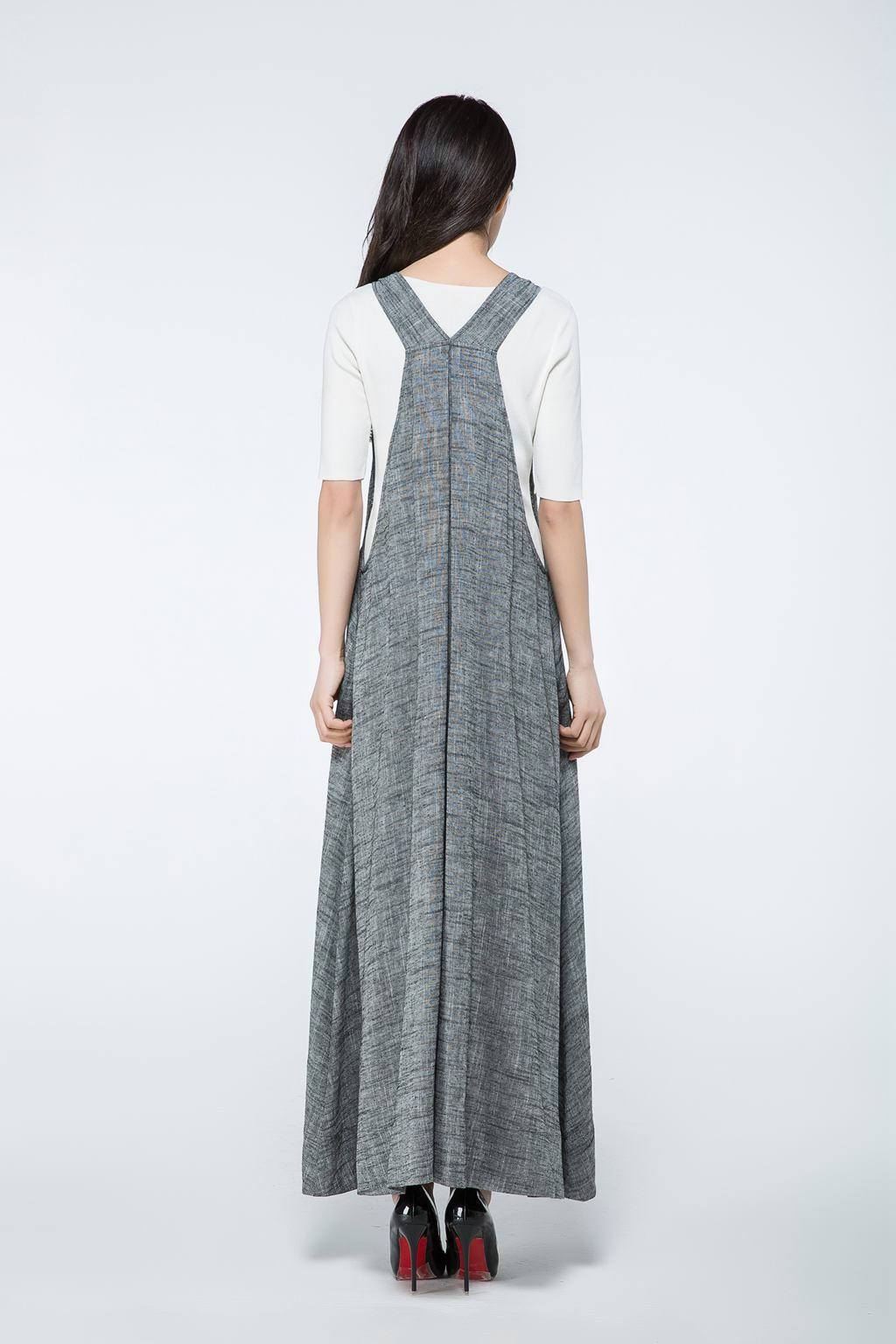 Overall dress, Pinafore dress, linen dress, long dress gray, woman dress linen, plus size dress, summer dress, Pinafore dress woman C1057