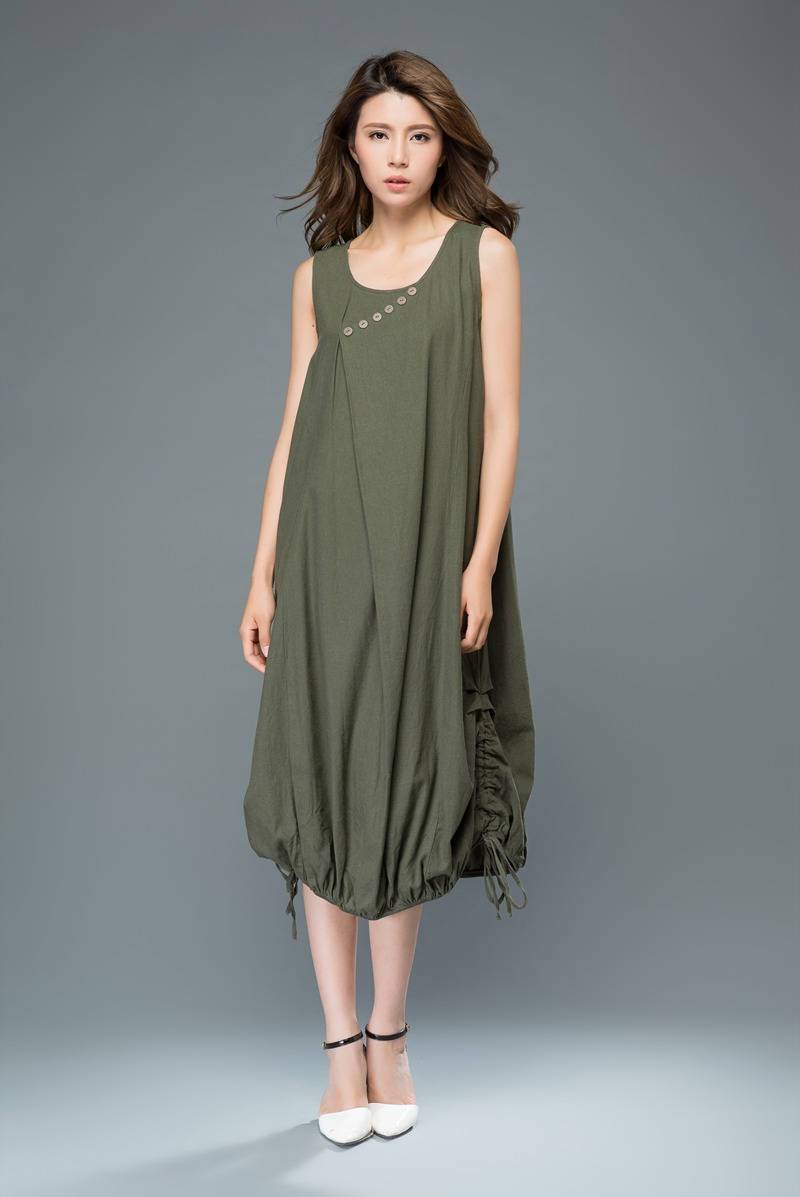Modern Loose Sleeveless Casual Dress with Drawstring Detail C930