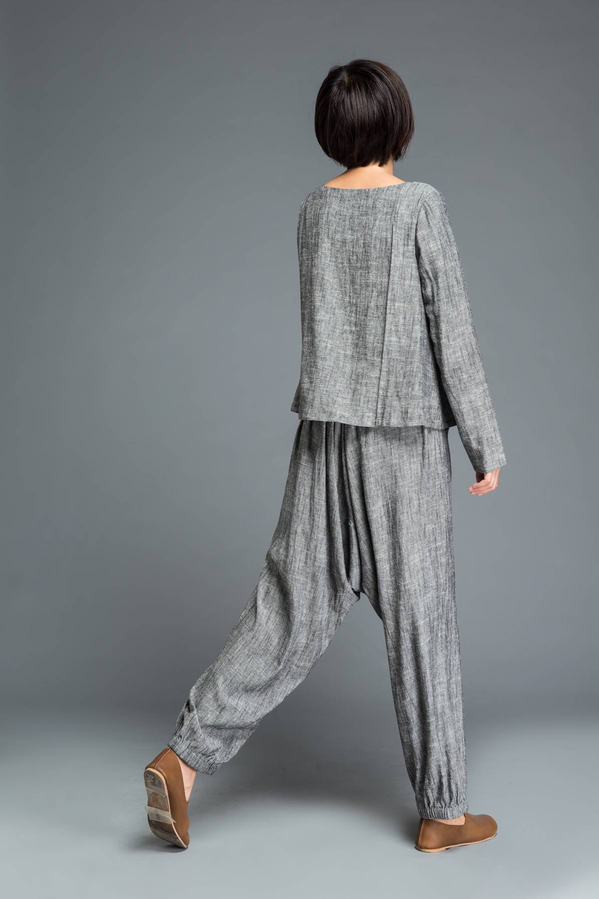 gray pants, loose pants, maxi pants, drop crotch pants, linen pants, baggy pants, yoga pants, gray linen pants, womens pants C1201