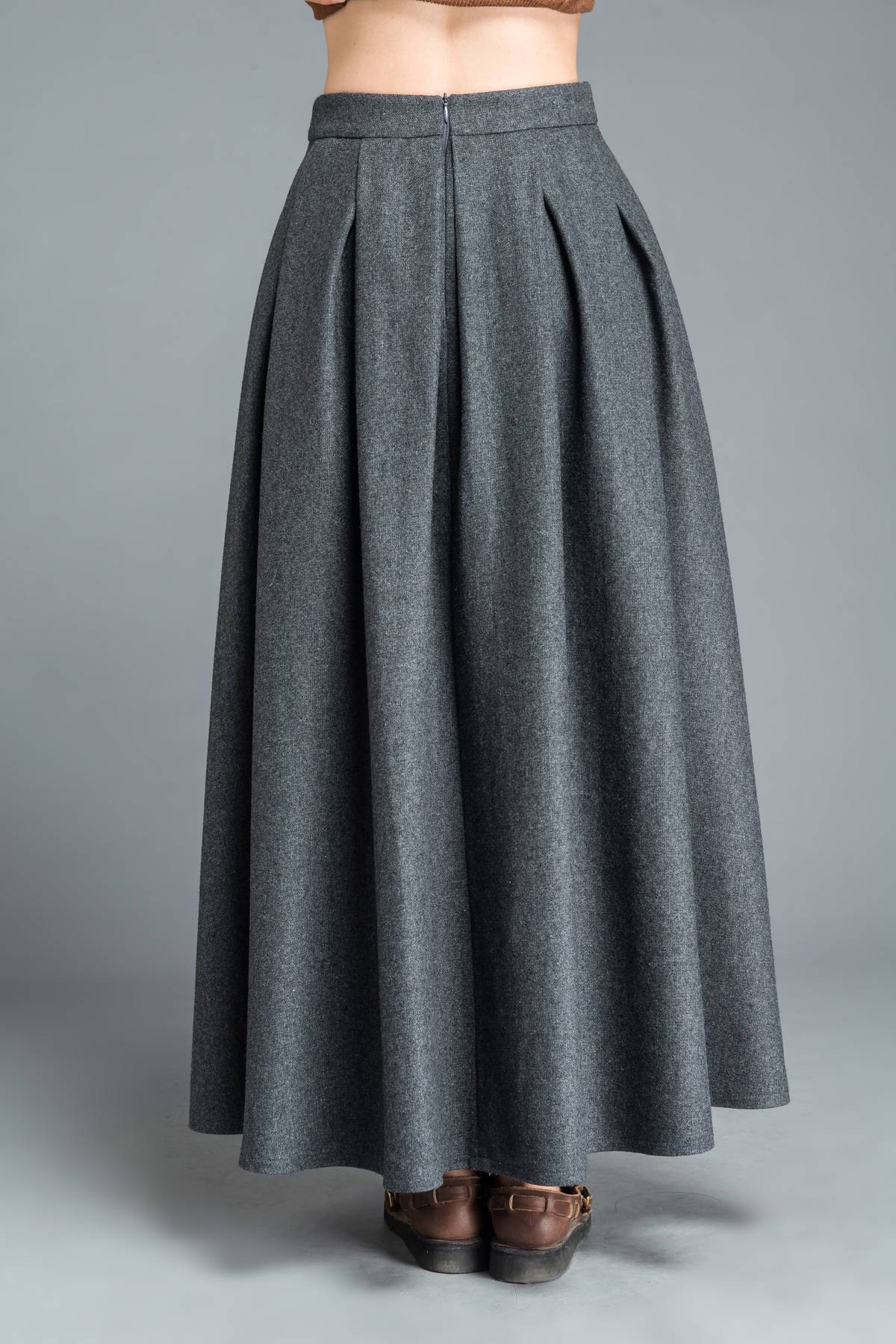 Gray skirt, winter skirt, long skirt, pleated skirt, womens skirts, wool skirt, flare skirt, swing skirt, skirt with pockets C1205