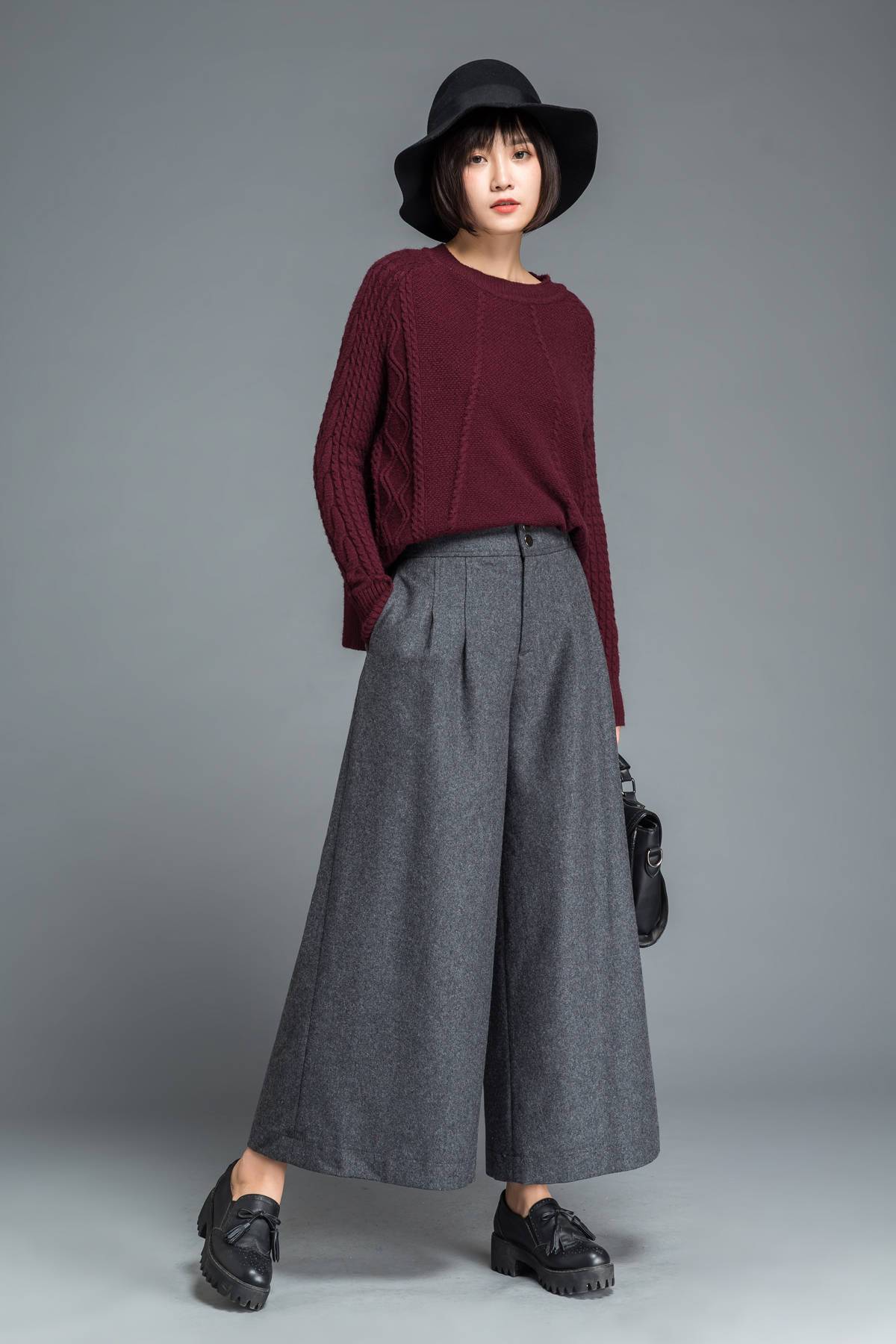 Wool Wide leg pants C1207