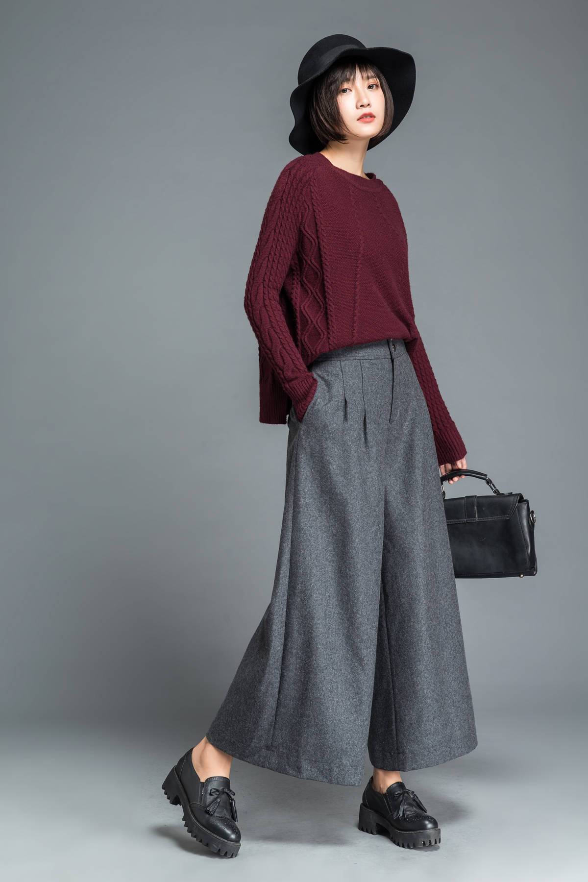 Wool Wide leg pants C1207