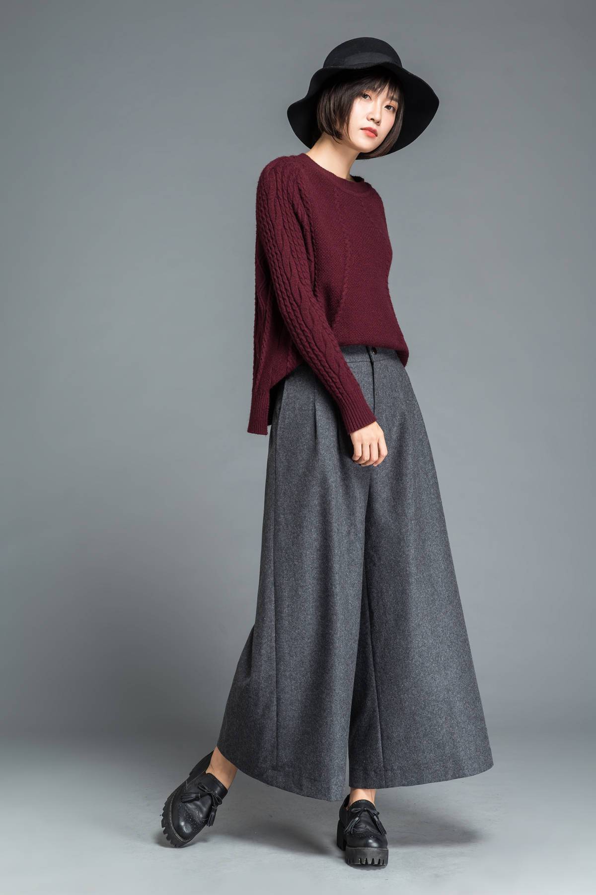 Wool Wide leg pants C1207
