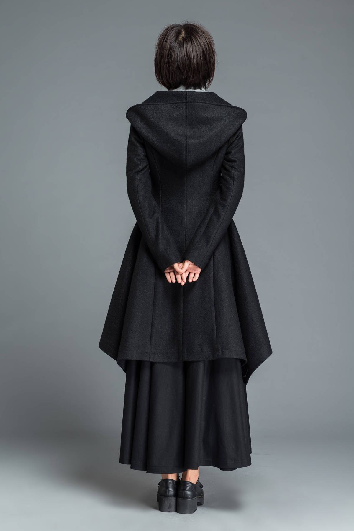 Black coat, wool coat, winter coat, Hooded coat, warm coat, black wool coat, warm wool coat, womens coat, irregular coat, pocket coat C1210