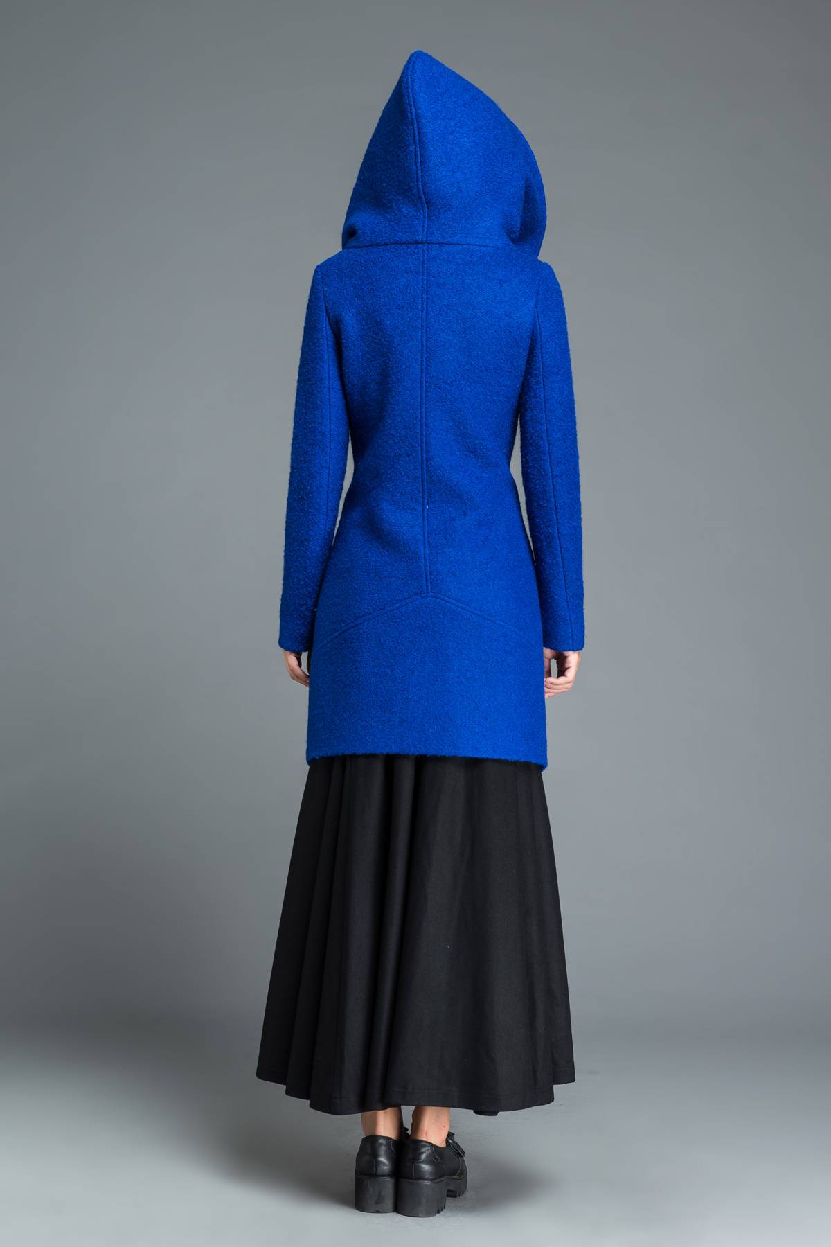 Womens coat, wool coat, blue coat, winter coat, asymmetrical coat, hoody coat, cowl neck coat, plus size coat, winter wool coat C1212