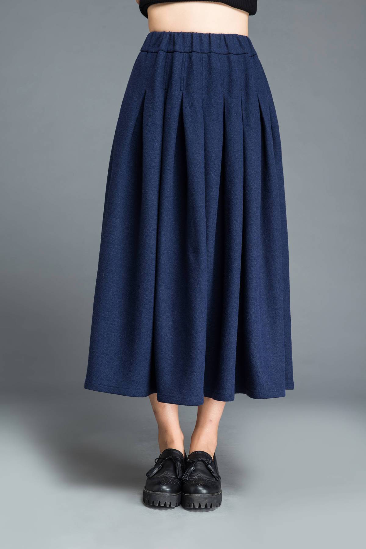 Blue wool skirt, long skirt, wool skirt, winter skirt, womens skirt, blue skirt, pleated skirt, skirt with pockets, long wool skirt C1213