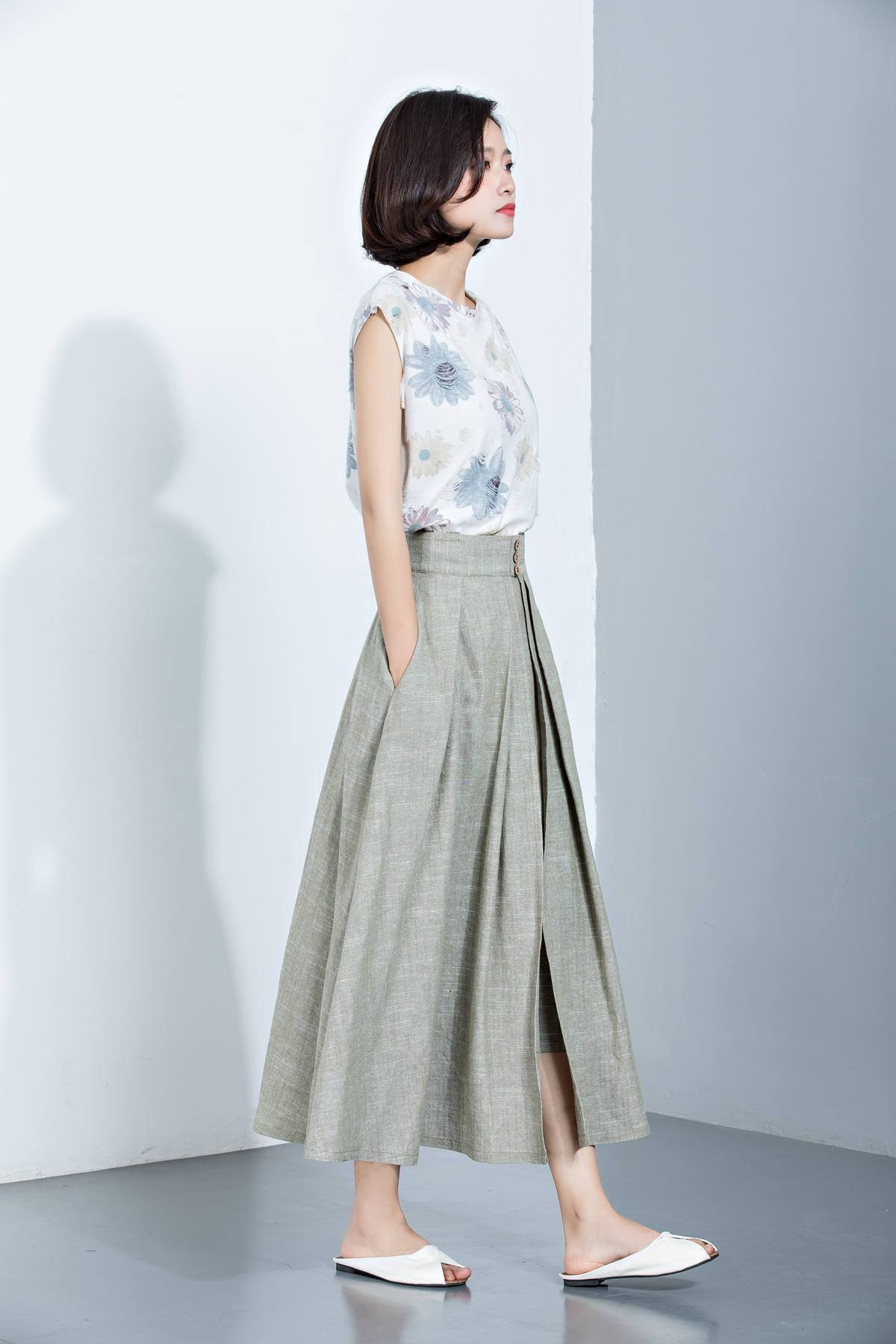 Linen Skirt, Pleated Skirt, Midi Skirt, Loose Skirt, Summer Skirt, Long Skirt, Womens Skirt, layered skirt, high waist skirt, handmade C1136