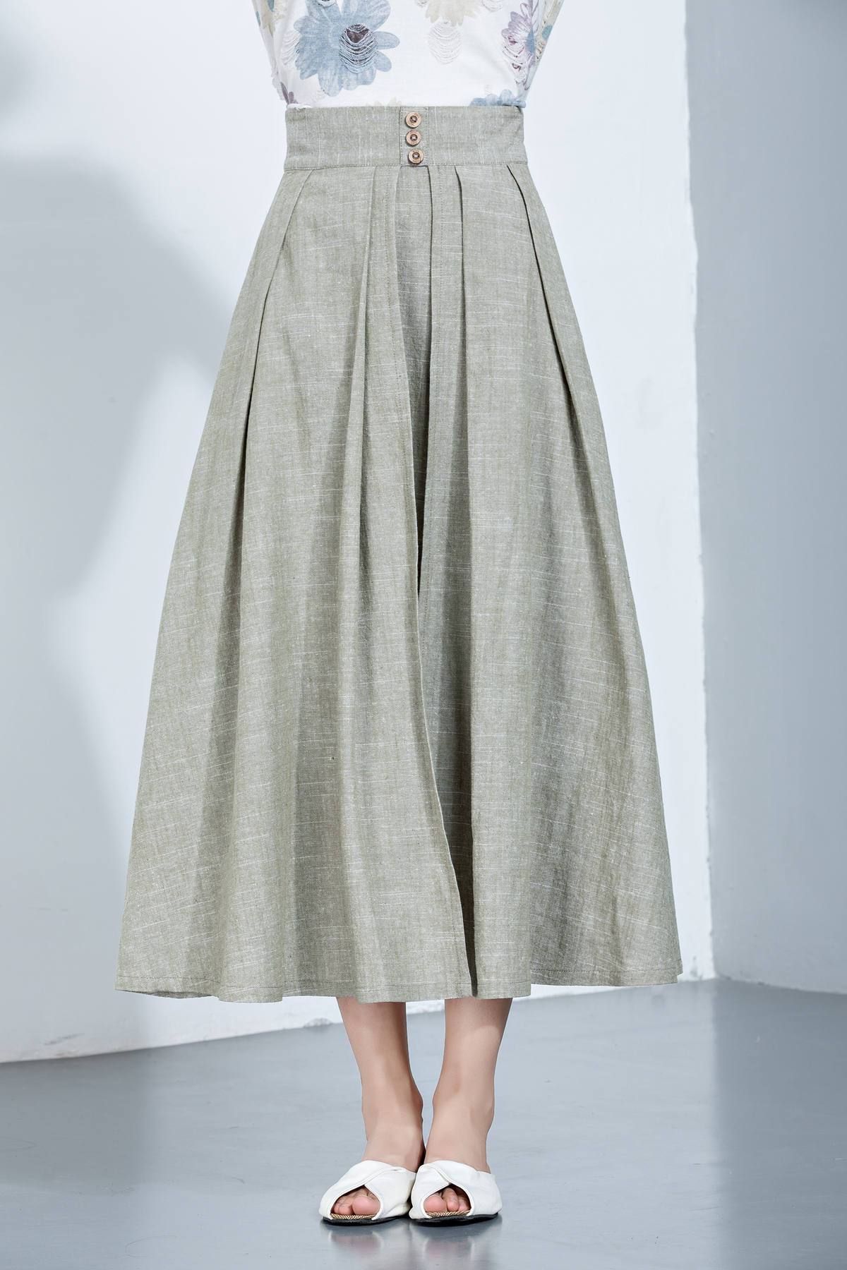 Linen Skirt, Pleated Skirt, Midi Skirt, Loose Skirt, Summer Skirt, Long Skirt, Womens Skirt, layered skirt, high waist skirt, handmade C1136