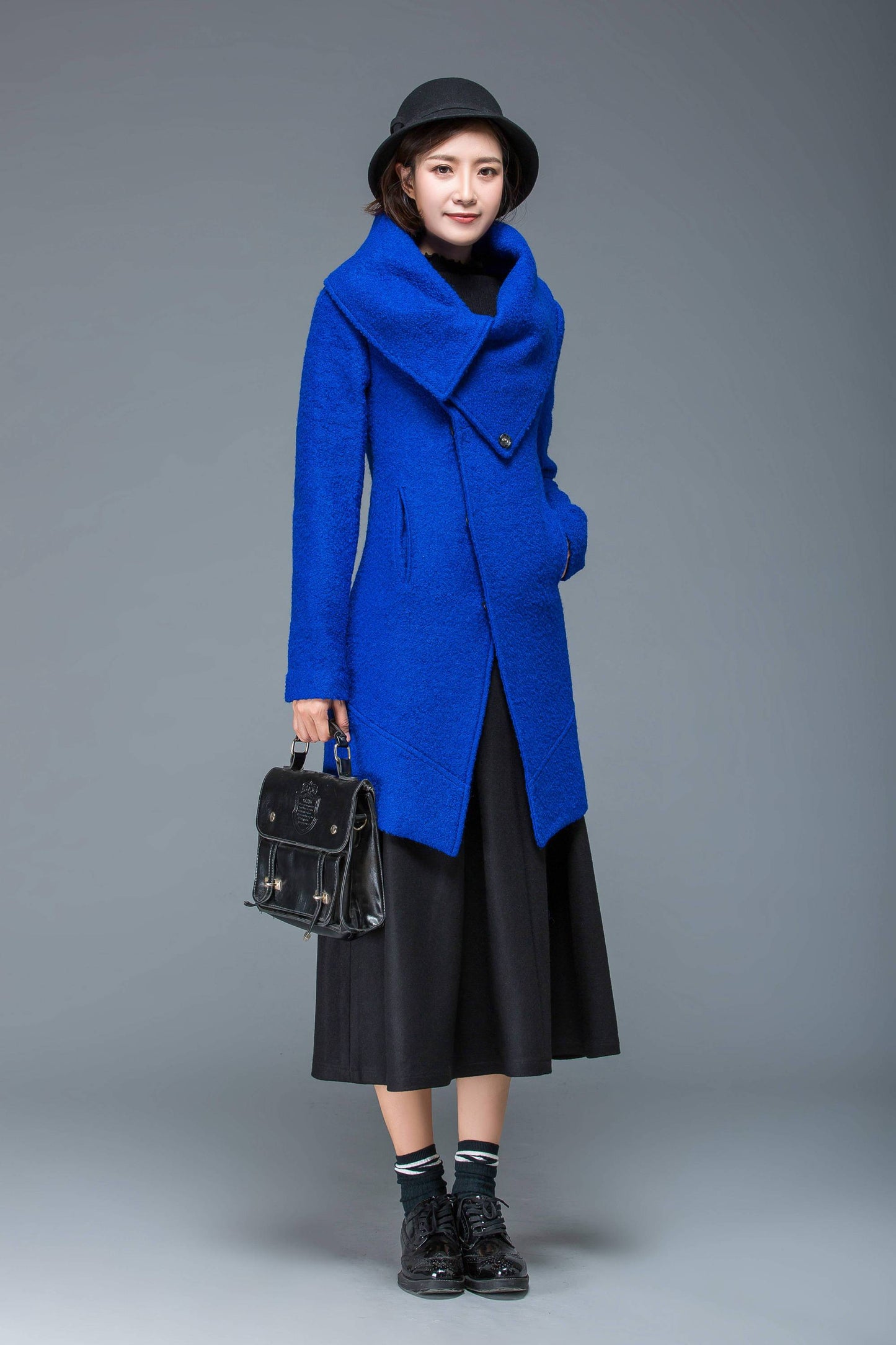 womens jacket, wool coat, bule jacket, winter warm coat, womens coats, coat, asymmetrical coat, loose jacket, warm jacket, C1172