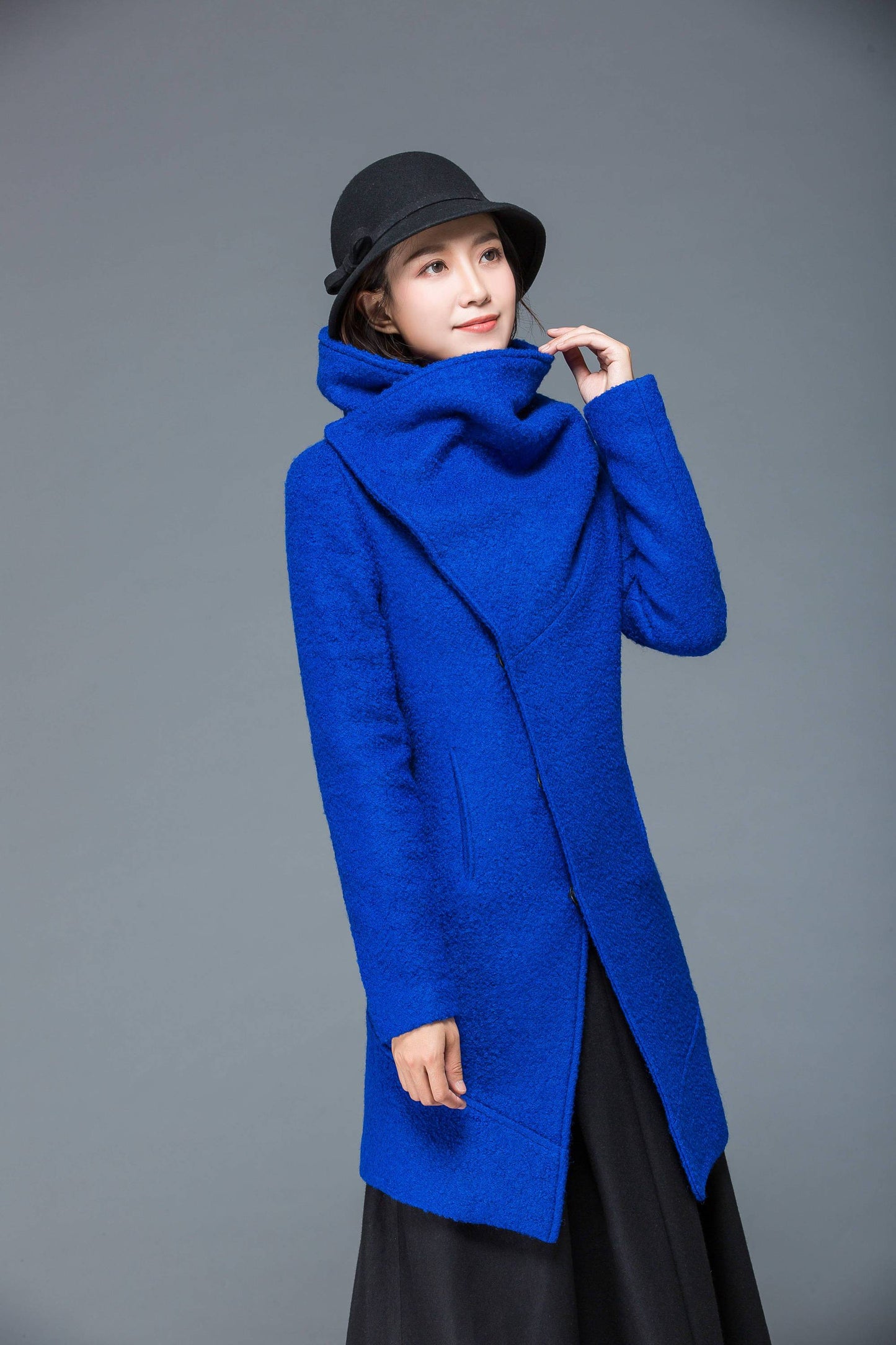 womens jacket, wool coat, bule jacket, winter warm coat, womens coats, coat, asymmetrical coat, loose jacket, warm jacket, C1172