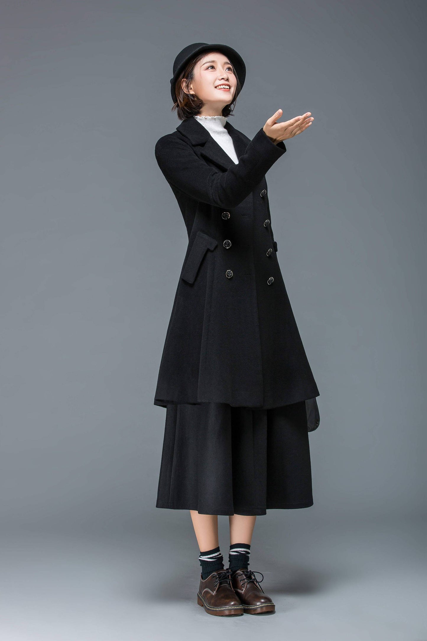 Black coat, wool coat for winter, midi coat women, short coat, double breasted coat, warm winter coat, winter coat pockets C1174