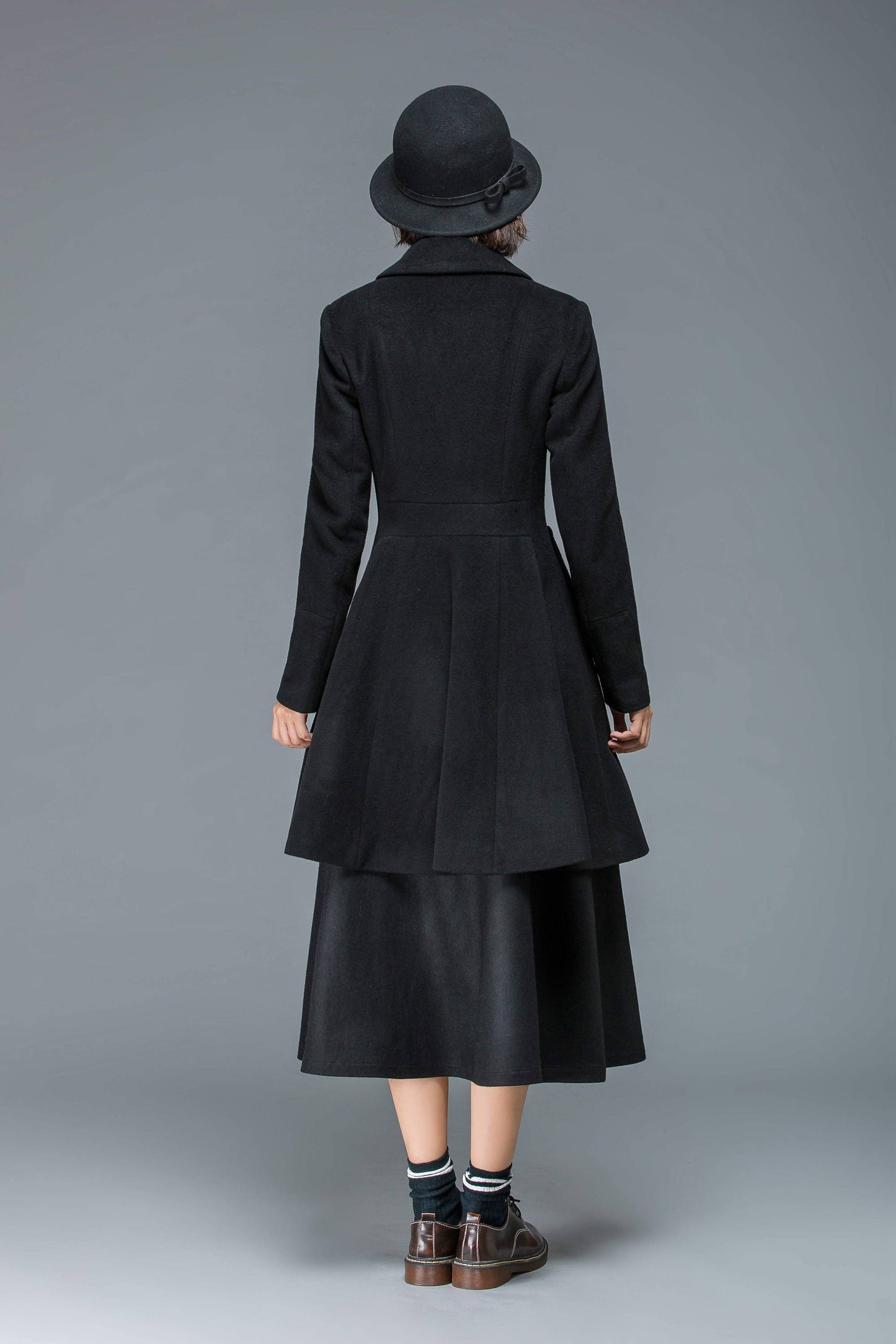 Black coat, wool coat for winter, midi coat women, short coat, double breasted coat, warm winter coat, winter coat pockets C1174