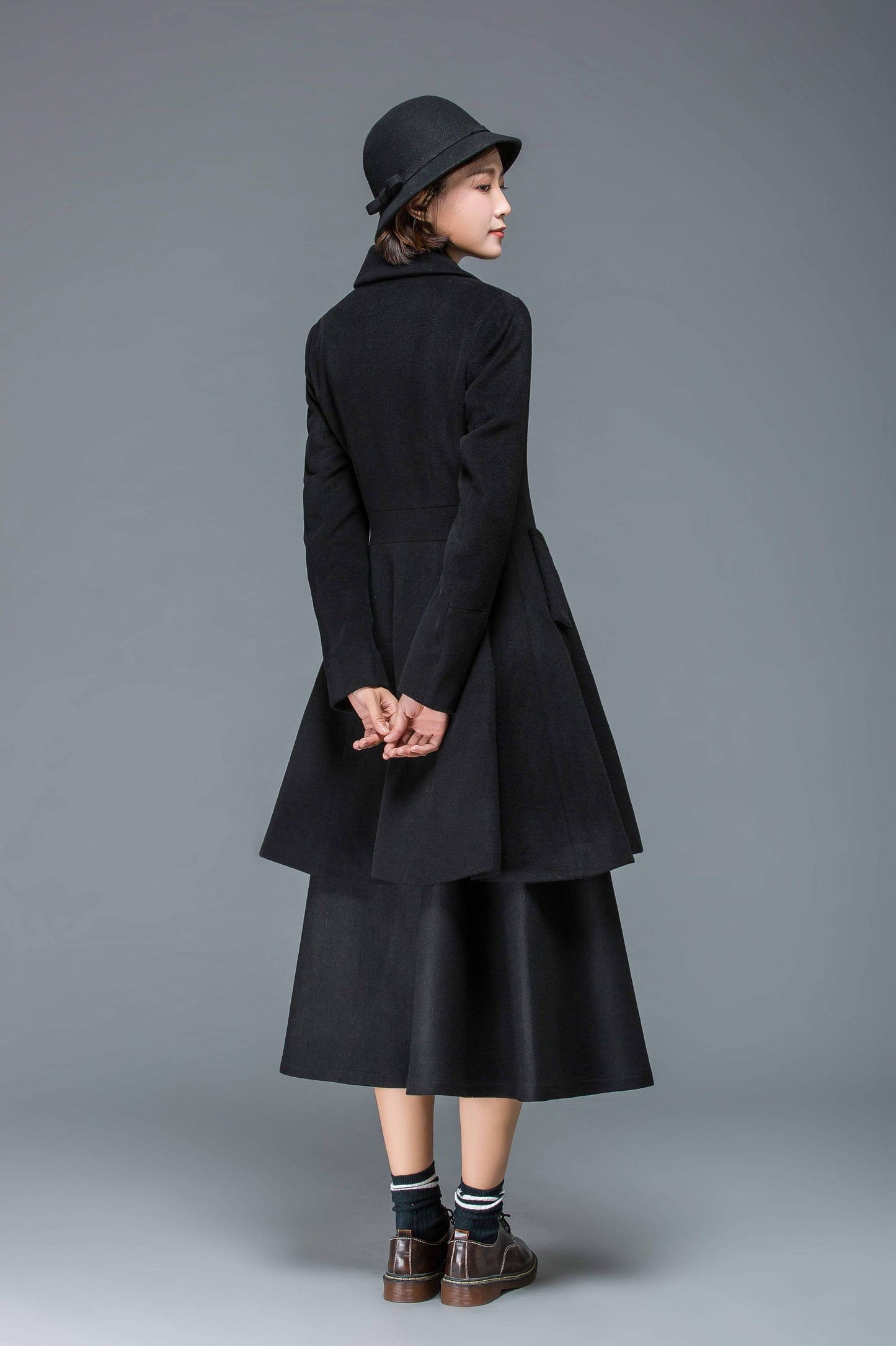 Black coat, wool coat for winter, midi coat women, short coat, double breasted coat, warm winter coat, winter coat pockets C1174