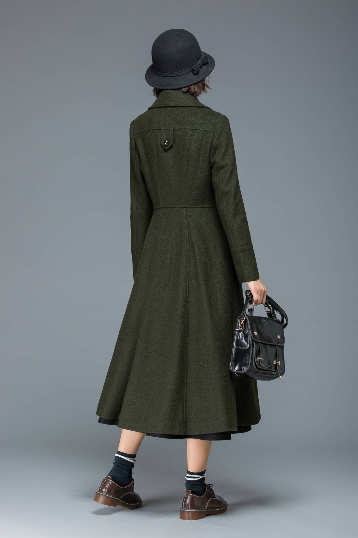 warm winter coat, long coat, wool coat, womens coats, fit and flare coat, double breasted coat, military coat, maxi coat, vintage coat C1168