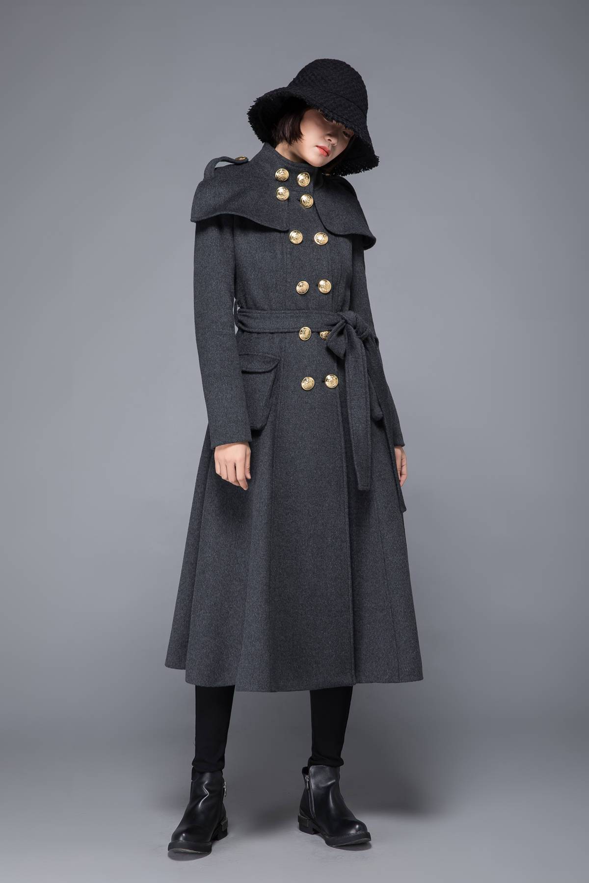 Gray coat, womens coat, wool coat, winter coat, long coat, gray wool coat, womens wool coat, double breasted coat, coat with pockets C1220