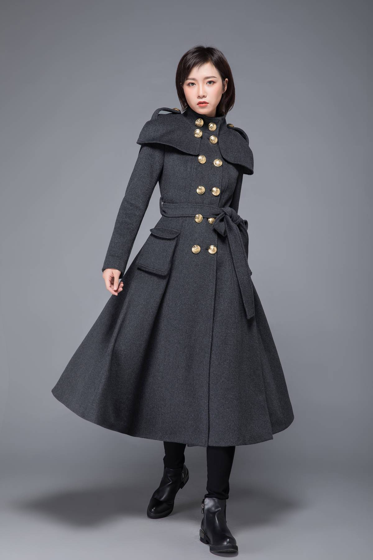 Gray coat, womens coat, wool coat, winter coat, long coat, gray wool coat, womens wool coat, double breasted coat, coat with pockets C1220