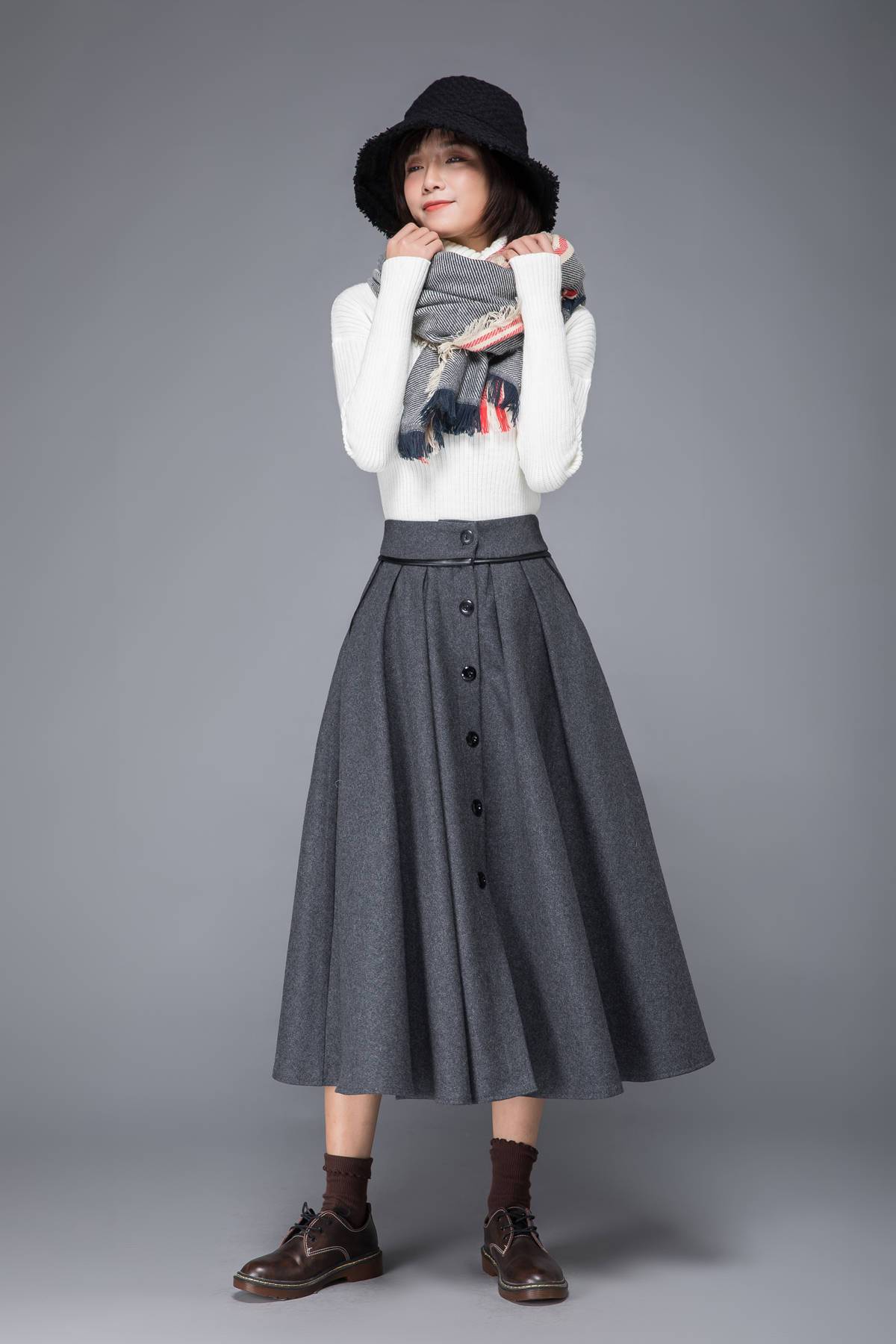 wool skirt, gray skirt, womens skirt, wool pleated skirt, wool wrap skirt, winter skirt, gray wool skirt, pockets skirt, long skirt c1223