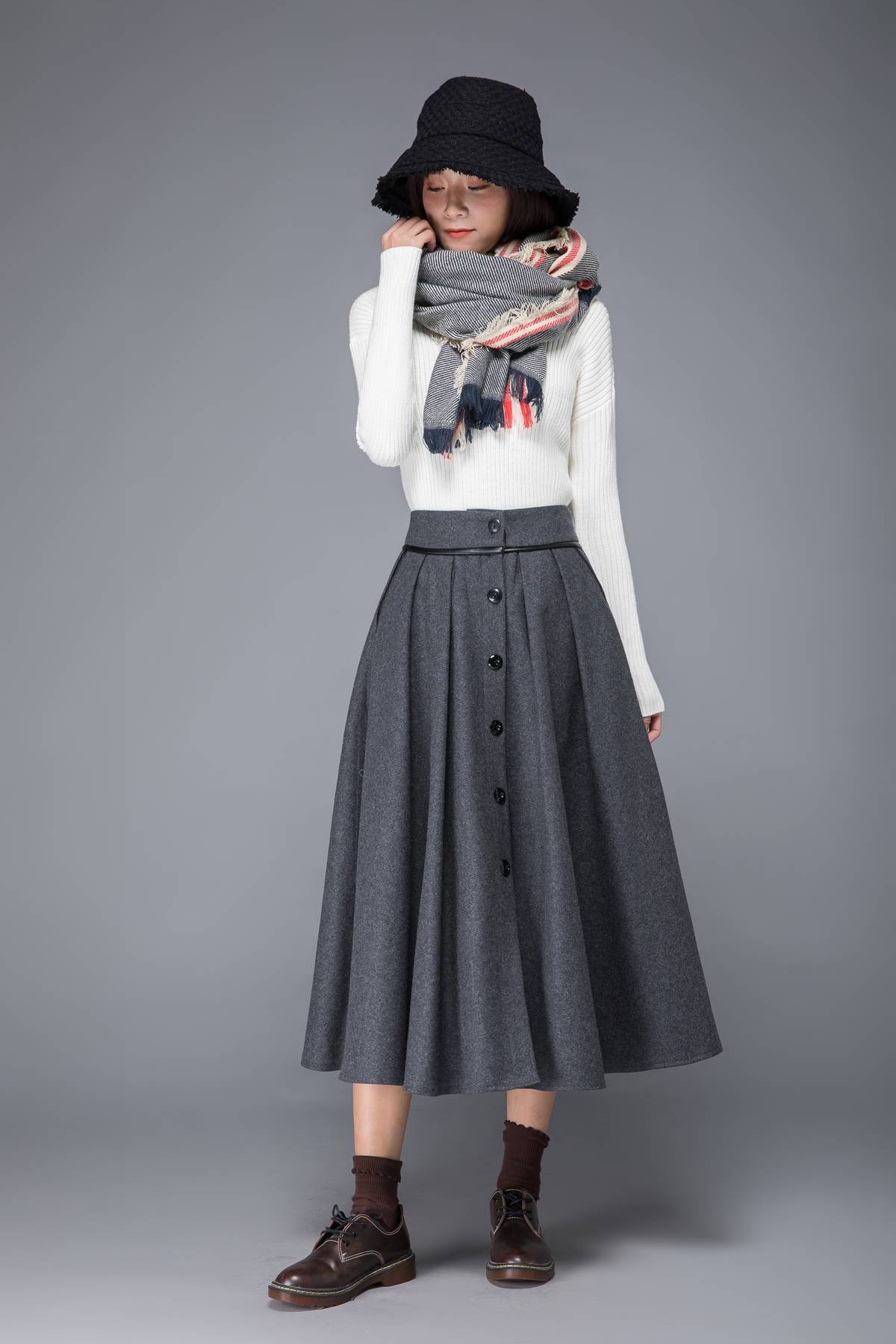 wool skirt, gray skirt, womens skirt, wool pleated skirt, wool wrap skirt, winter skirt, gray wool skirt, pockets skirt, long skirt c1223
