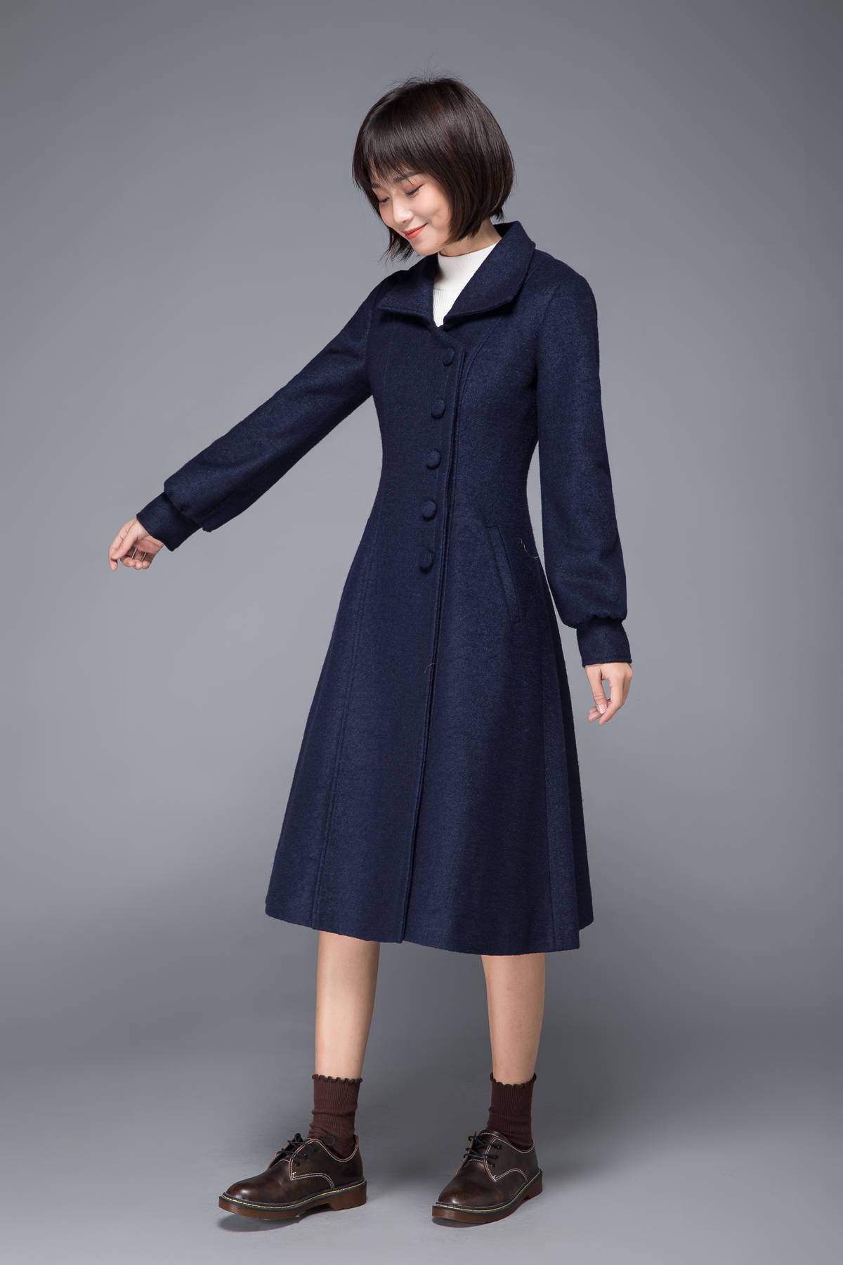 Blue coat, wool coat, winter coat, womens coat, blue wool coat, wool winter coat, womens wool coat, Coat with pocket, blue winter coat C1229
