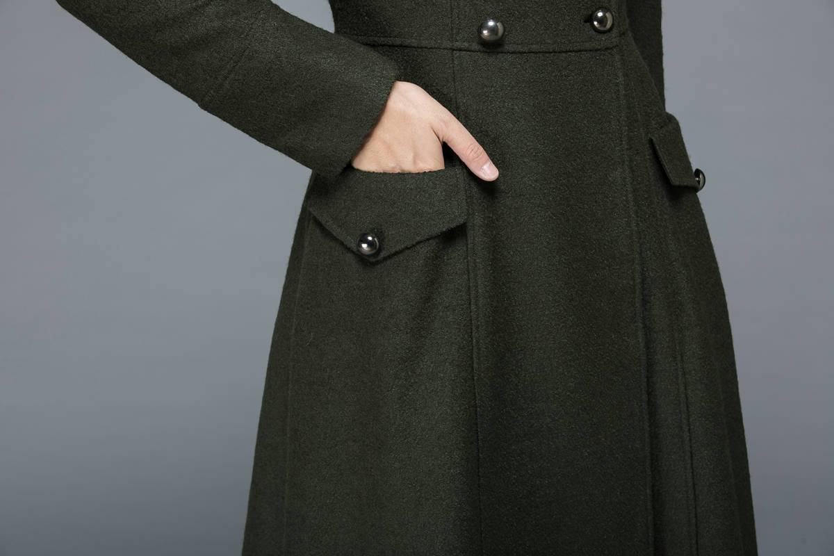warm winter coat, long coat, wool coat, womens coats, fit and flare coat, double breasted coat, military coat, maxi coat, vintage coat C1168