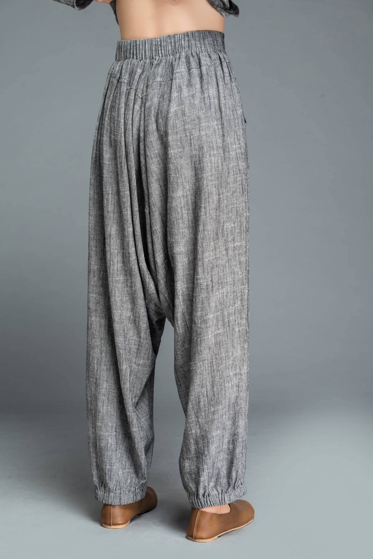 gray pants, loose pants, maxi pants, drop crotch pants, linen pants, baggy pants, yoga pants, gray linen pants, womens pants C1201