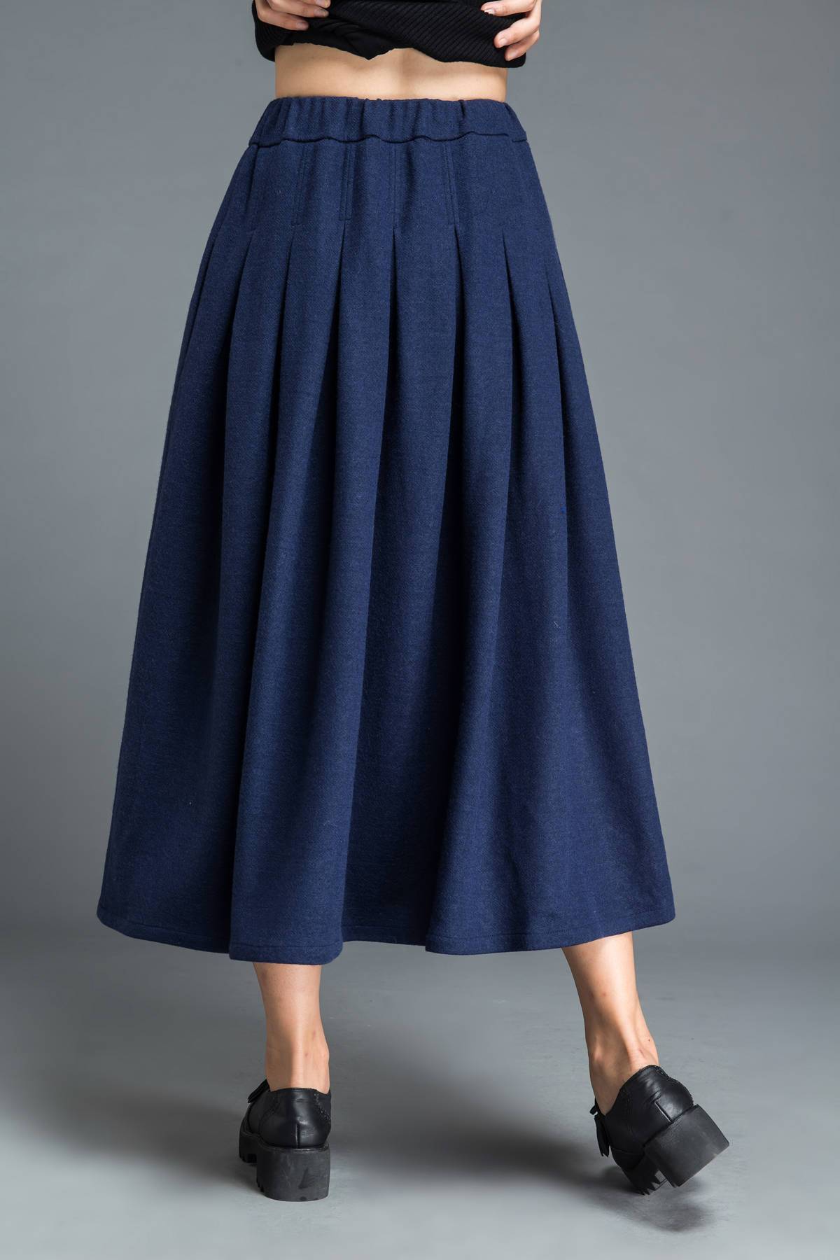 Blue wool skirt, long skirt, wool skirt, winter skirt, womens skirt, blue skirt, pleated skirt, skirt with pockets, long wool skirt C1213