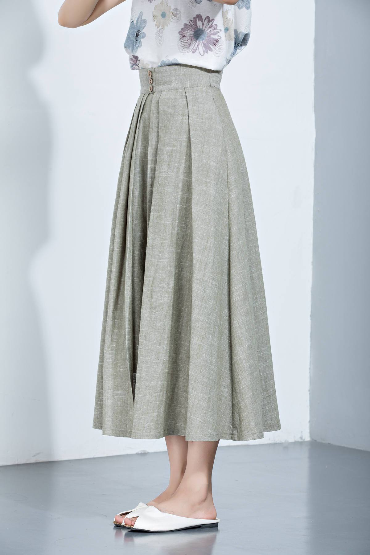 Linen Skirt, Pleated Skirt, Midi Skirt, Loose Skirt, Summer Skirt, Long Skirt, Womens Skirt, layered skirt, high waist skirt, handmade C1136