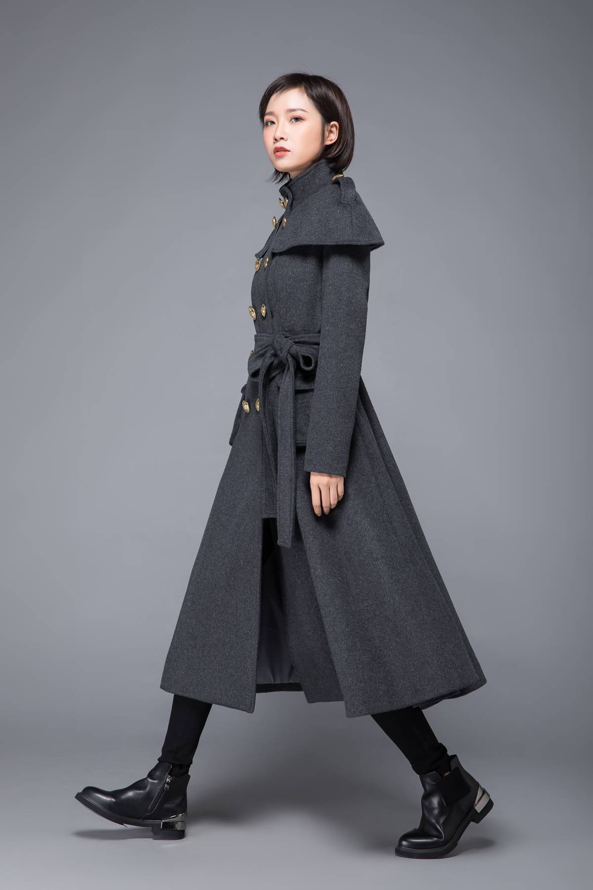 Gray coat, womens coat, wool coat, winter coat, long coat, gray wool coat, womens wool coat, double breasted coat, coat with pockets C1220