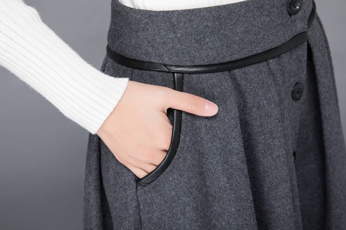 wool skirt, gray skirt, womens skirt, wool pleated skirt, wool wrap skirt, winter skirt, gray wool skirt, pockets skirt, long skirt c1223