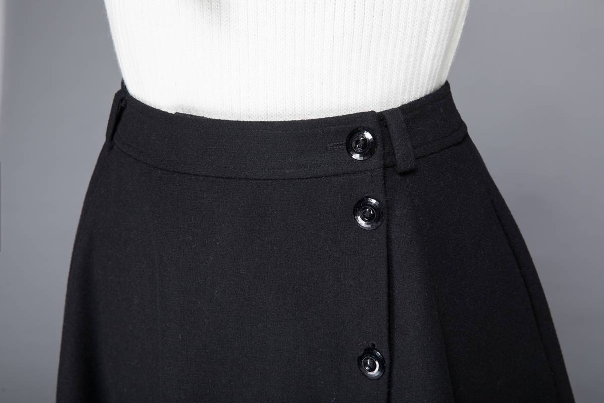 winter skirt, wool skirt, midi skirt, skirt with pockets, black skirt, swing skirt, button skirt, womens skirt, handmade skirt, skirt c1226