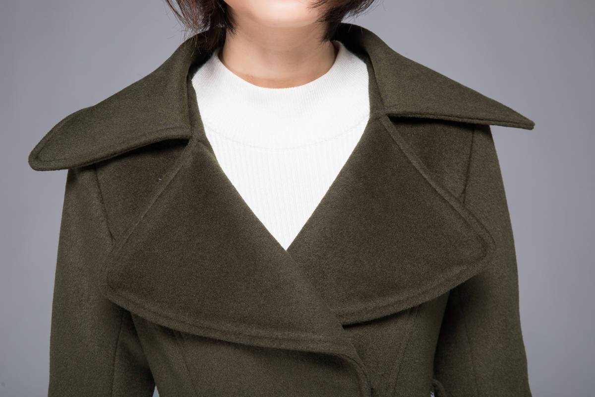 long coat, winter coat, wool coat, warm coat, trench coat, army green coat, fitted coat, swing coat, coat with pockets, handmade coats C1228
