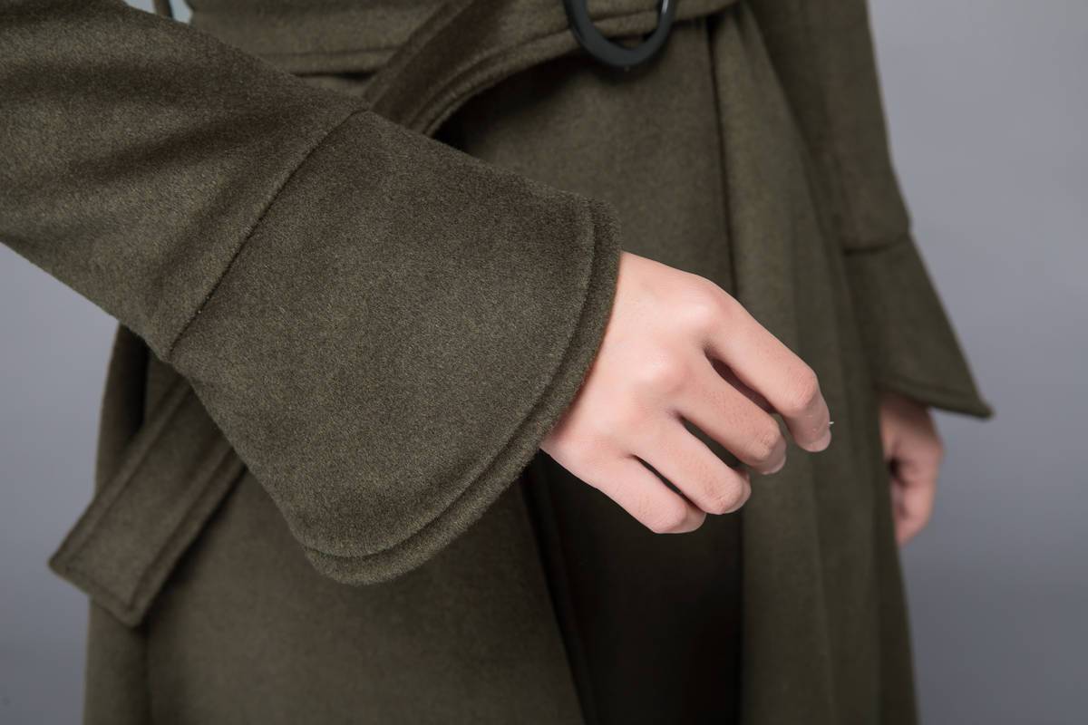 long coat, winter coat, wool coat, warm coat, trench coat, army green coat, fitted coat, swing coat, coat with pockets, handmade coats C1228