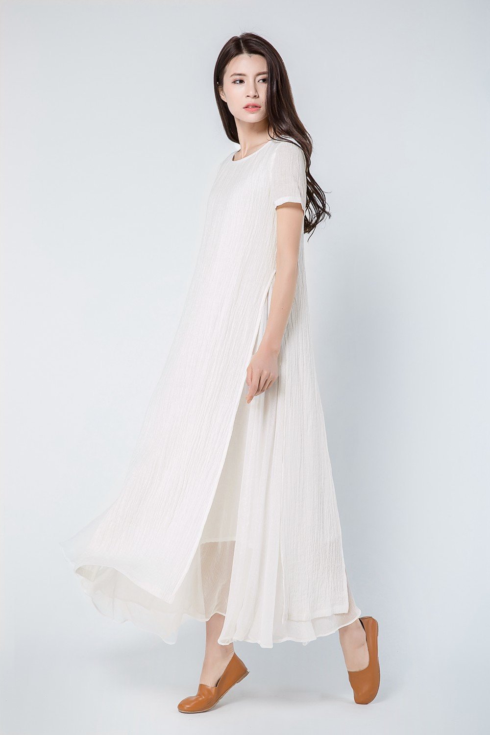 Maxi Linen Loose Casual Long Woman Dress C1101