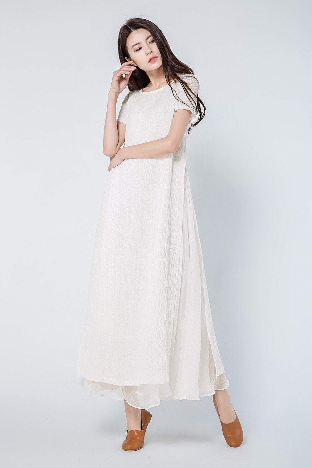 Maxi Linen Loose Casual Long Woman Dress C1101