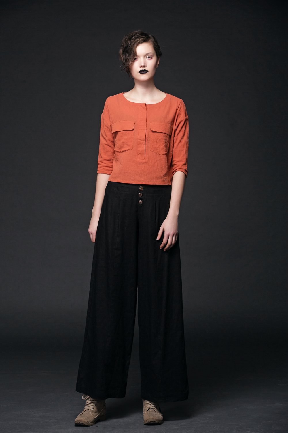 Orange linen top, loose linen top, linen top, mini tops C498