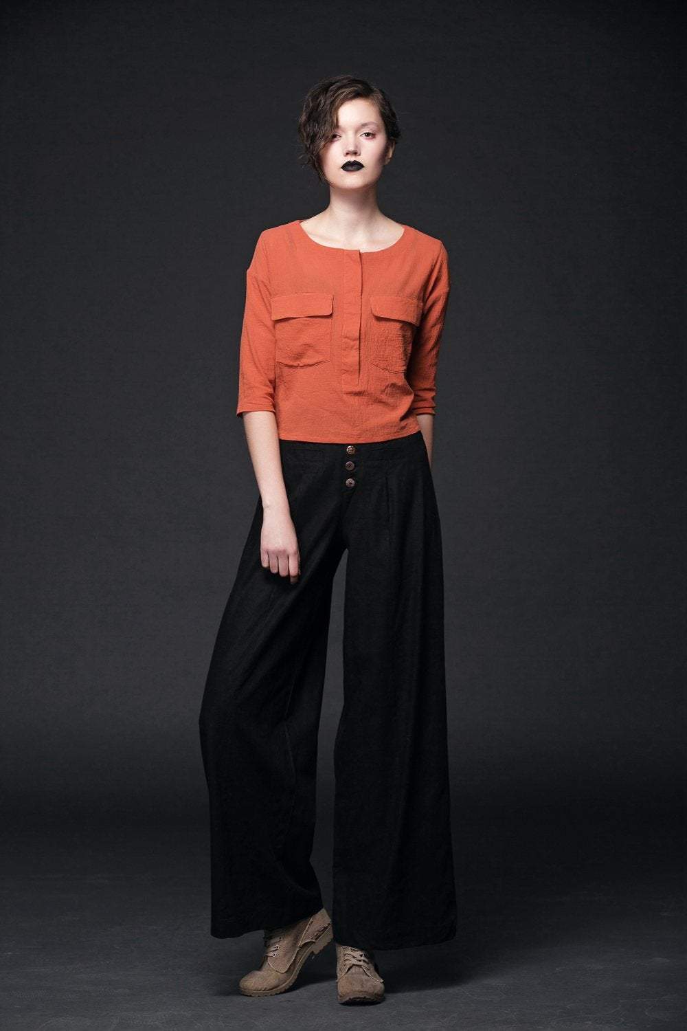 Orange linen top, loose linen top, linen top, mini tops C498