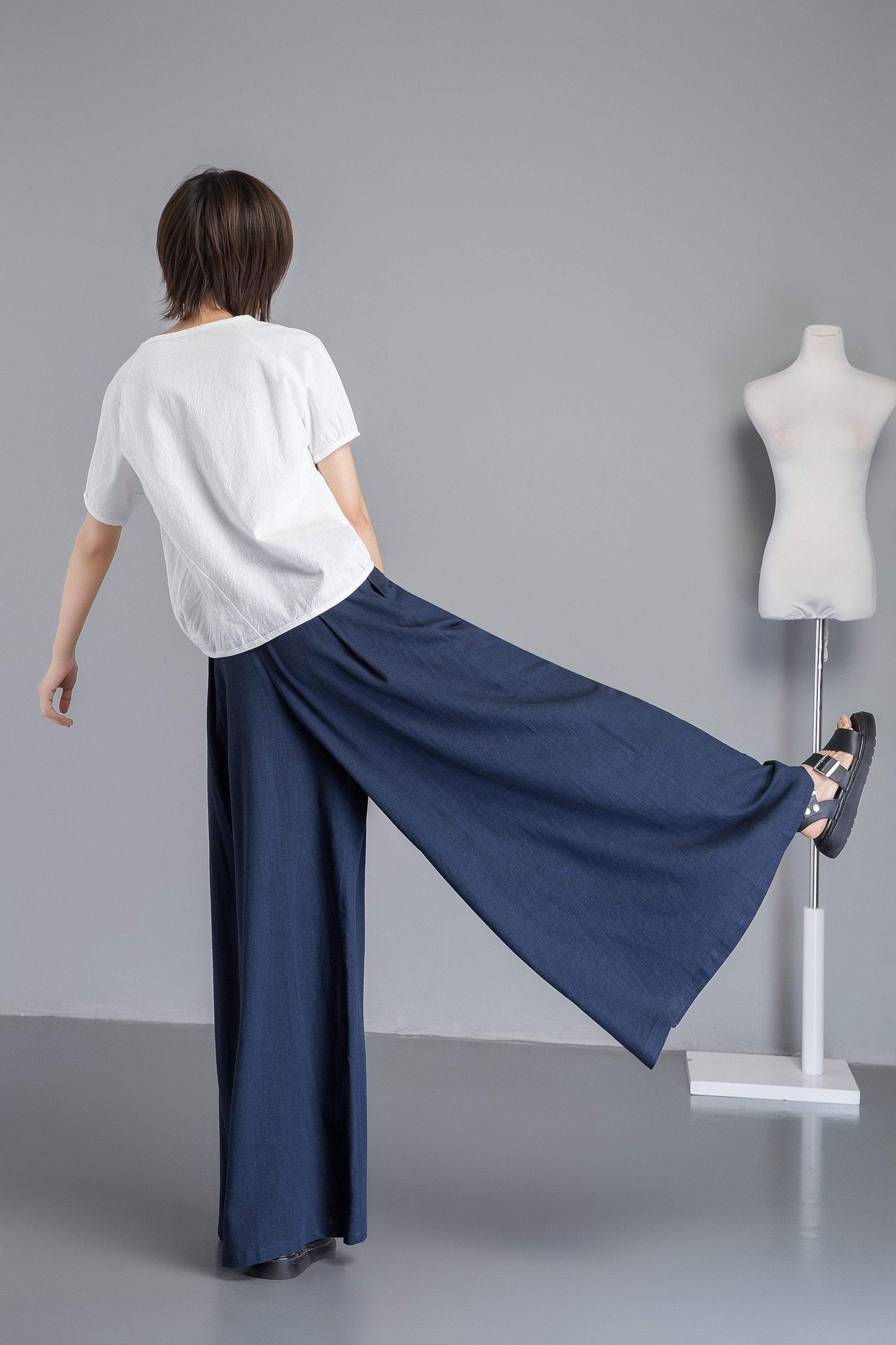 Blue linen pants, winde leg linen pants for womens, loose and casual bule linen pants for summer, handmade plus size linen pants C1265