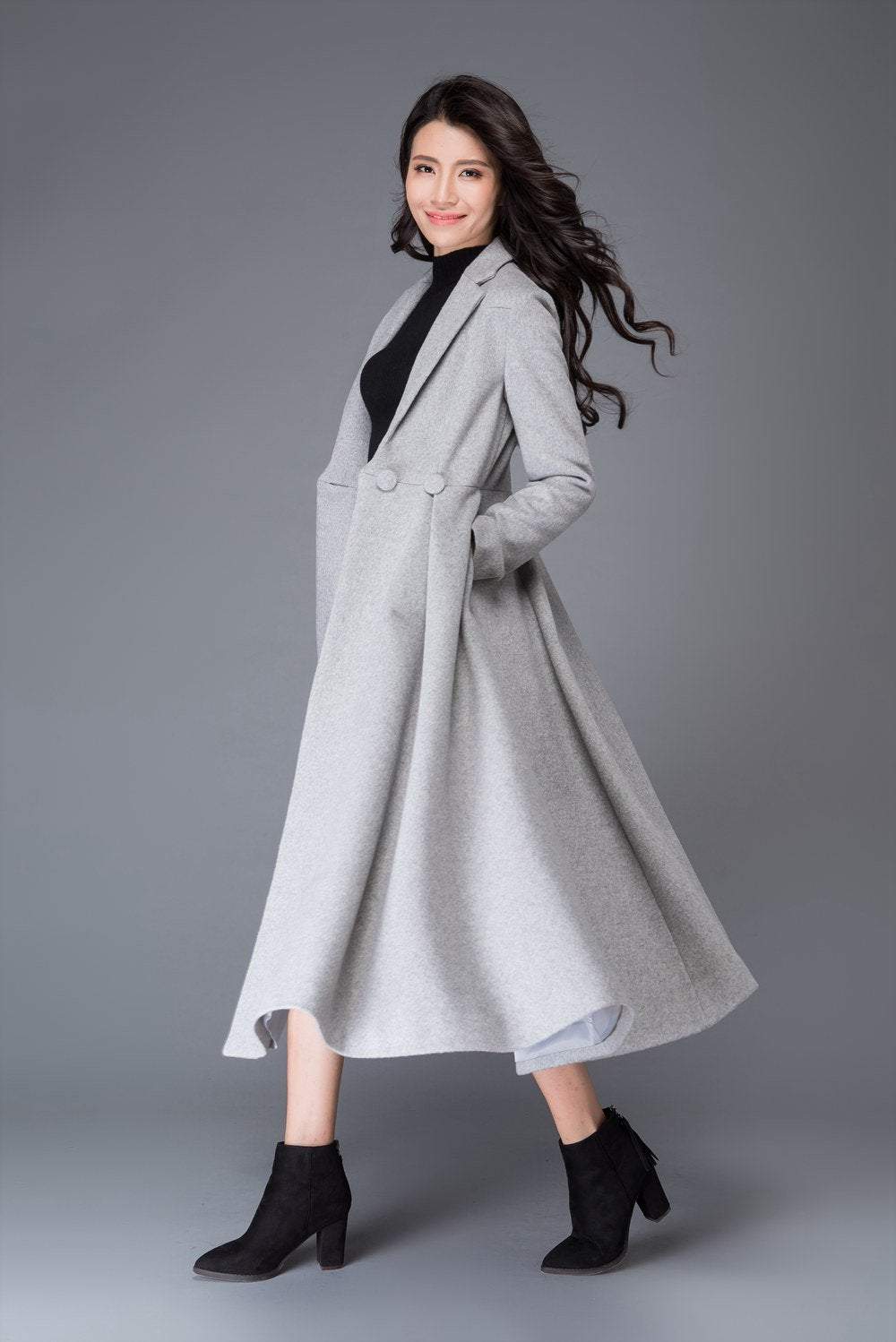 Vintage inspired long wool princess coat C4400